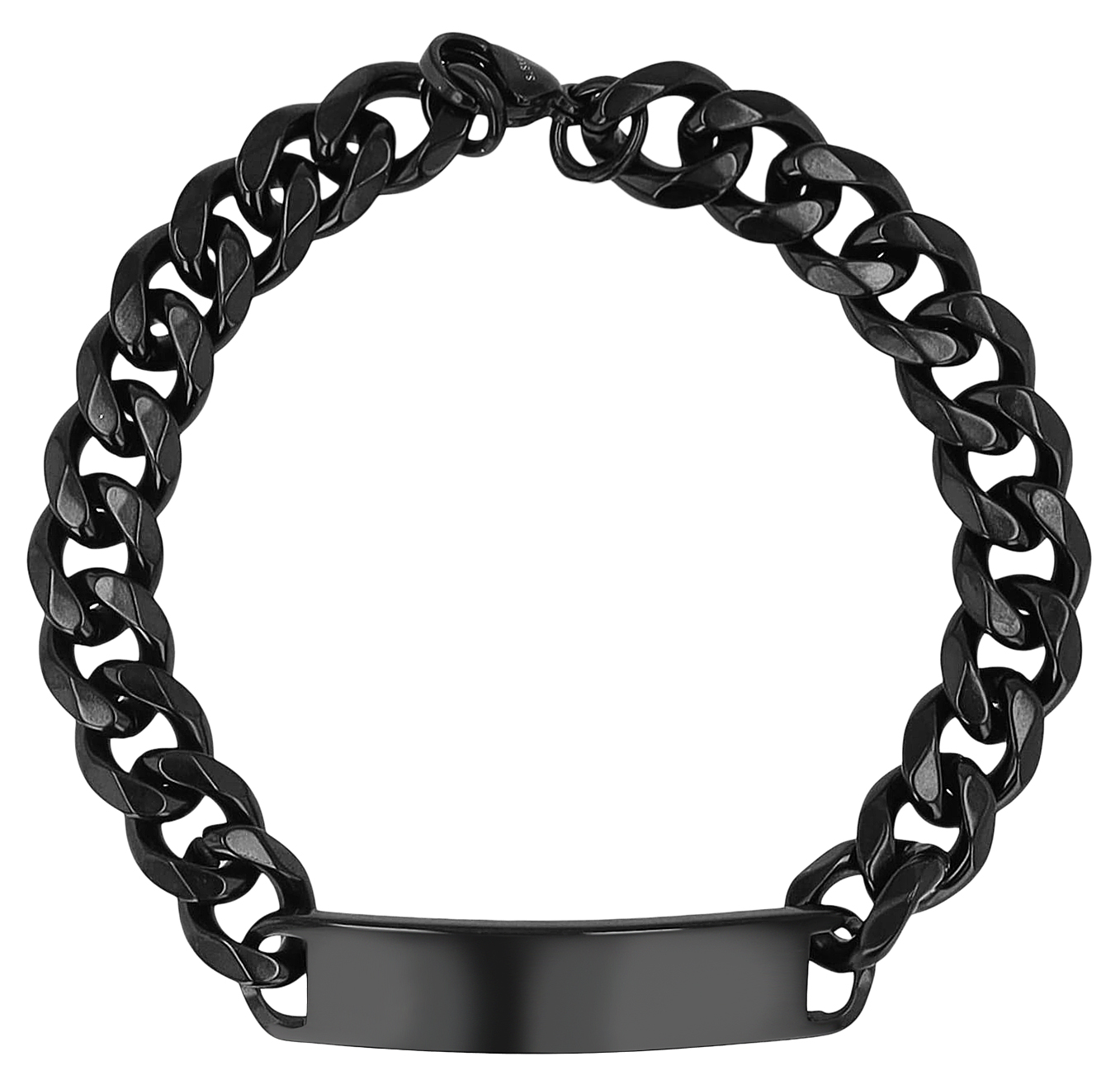 "Rokas", Akzent Panzerarmband, Edelstahl, Gravurplatte, poliert, schwarz, 21,5 cm