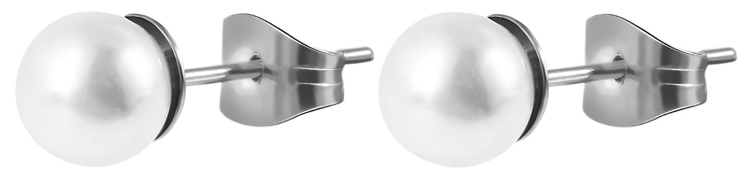 Akzent Schmuckset, Kette und Ohrstecker, Edelstahl, Perle, silberfarben