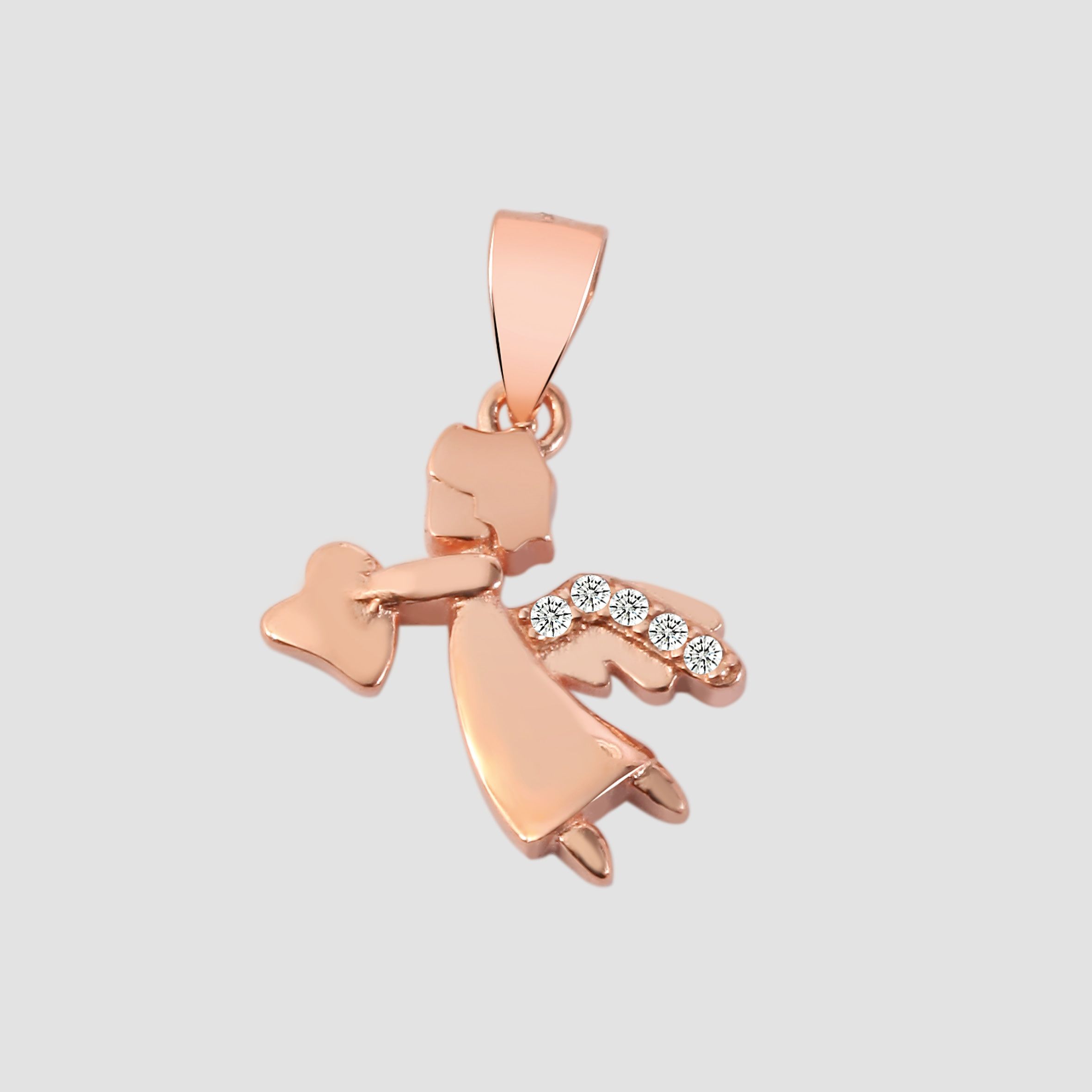 925/- Echt Silber Anhänger ohne Kette "Duska", Engel, Zirkoniabesatz, rosévergoldet