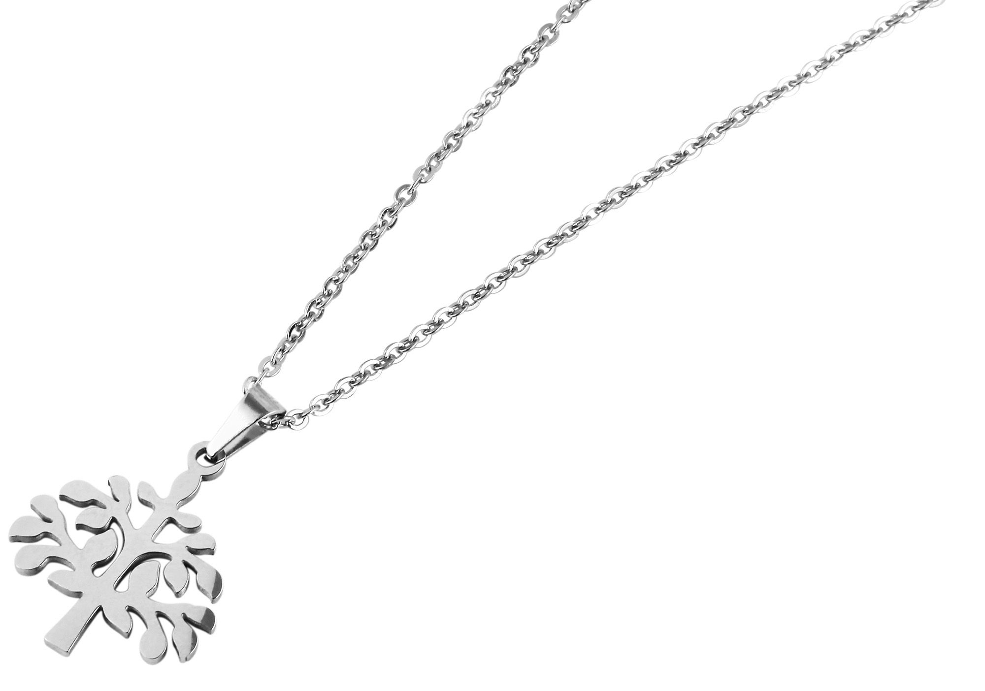 Akzent Edelstahlschmuckset (Kette  mit Anhänger & Ohrringe), Lebensbaum, silberfarbig