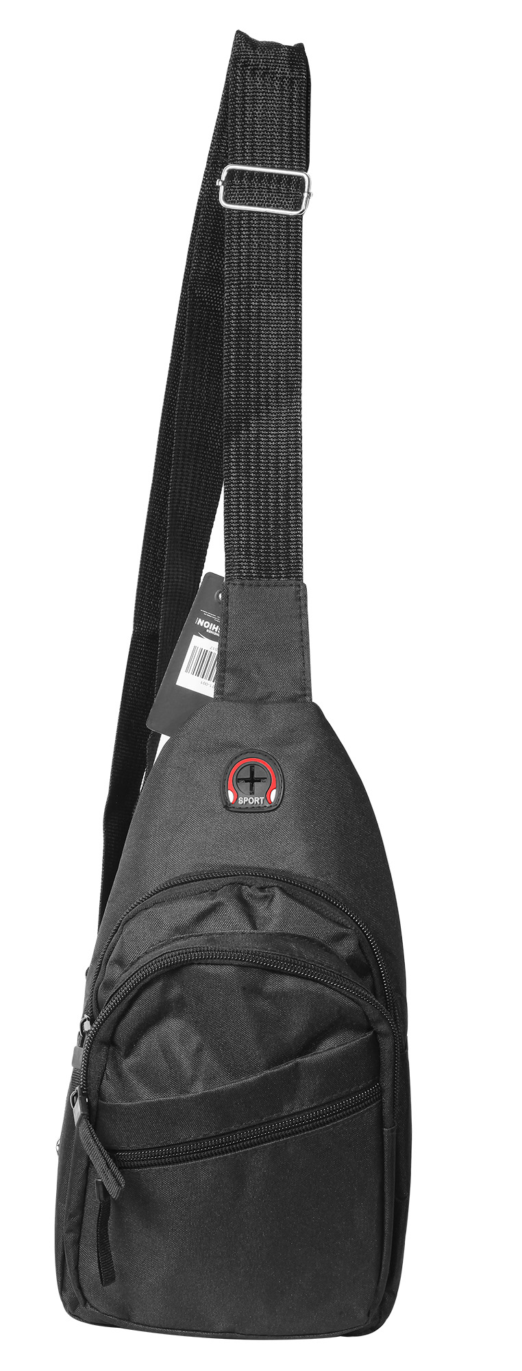 Brusttasche aus Textil mit verstellbaren Gurt, schwarz