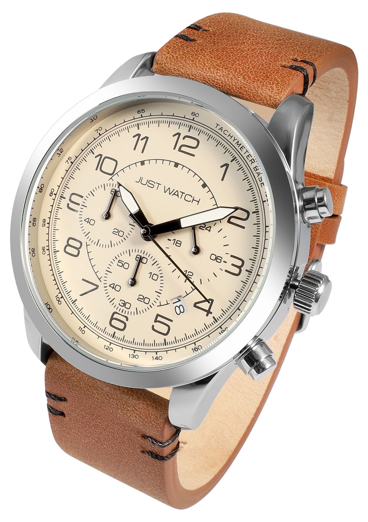 Just Watch Herrenchronograph, Lederarmband, 5 ATM, braun