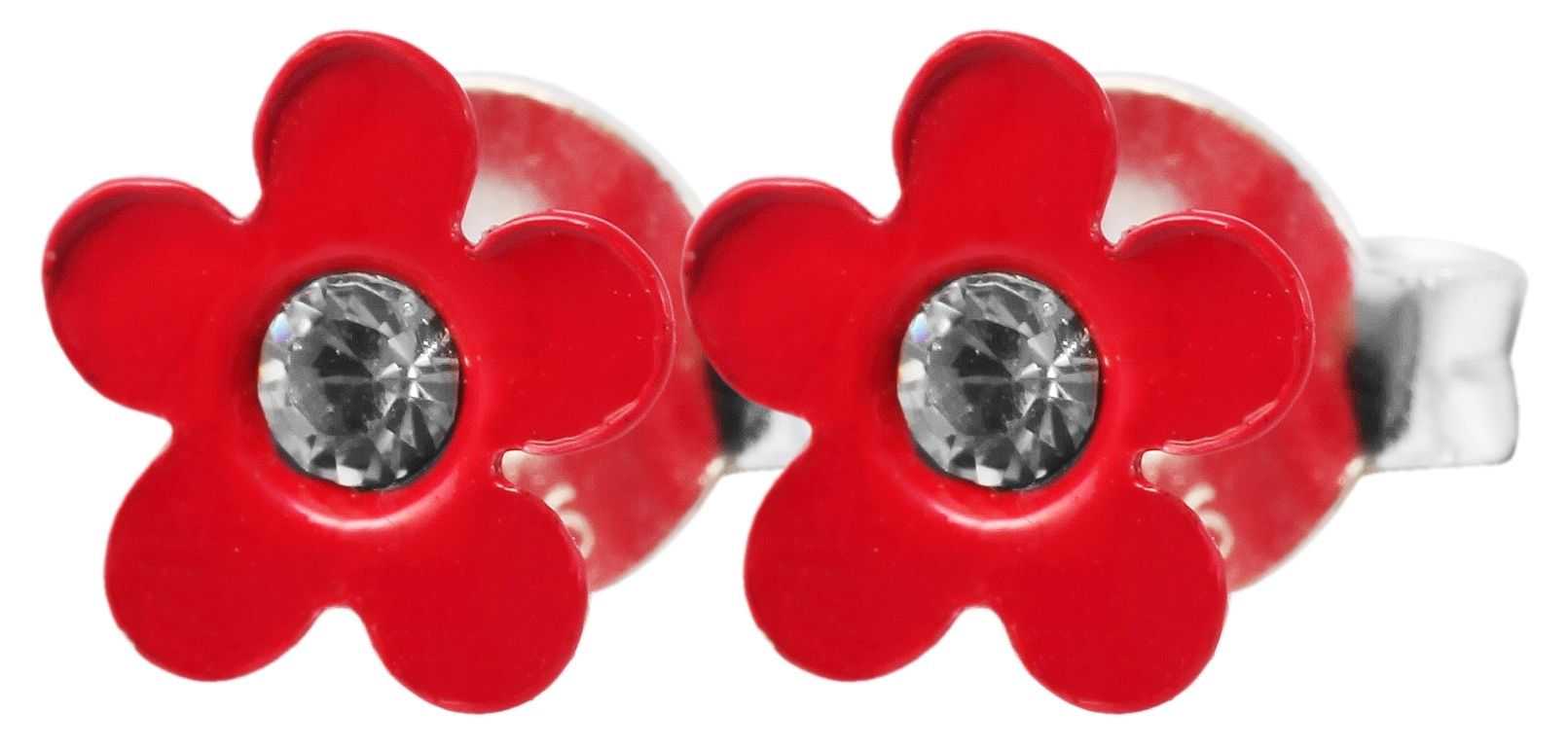 925/- Echt Silber Kinder Ohrstecker "Florette", Blume mit Similistein, rot