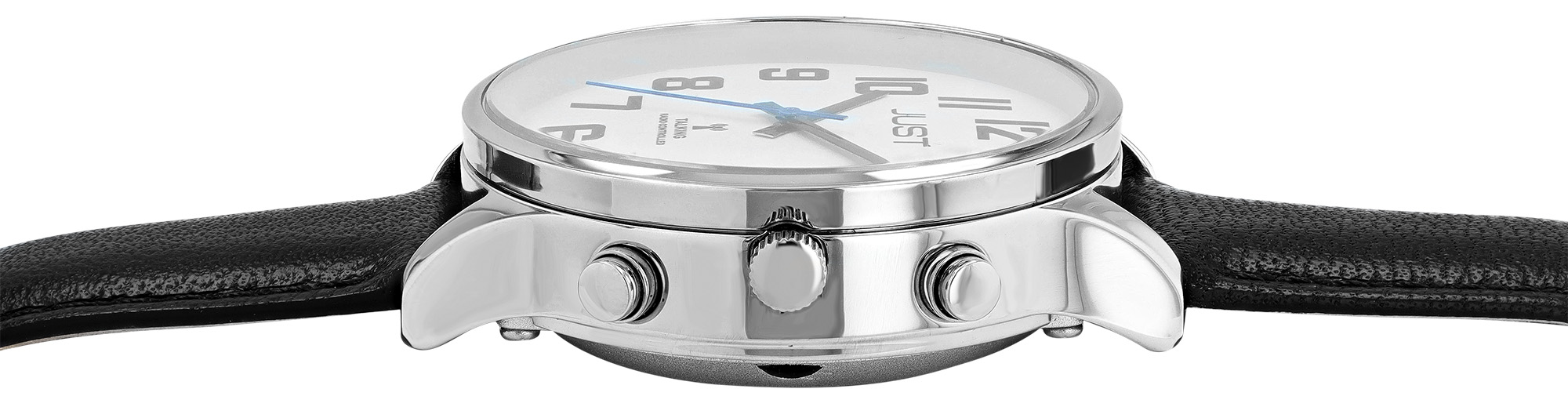 Just "VITA Voice" sprechende Funk-Uhr Ø 41 mm, Echt Lederband, schwarz/silberfarben/weiß