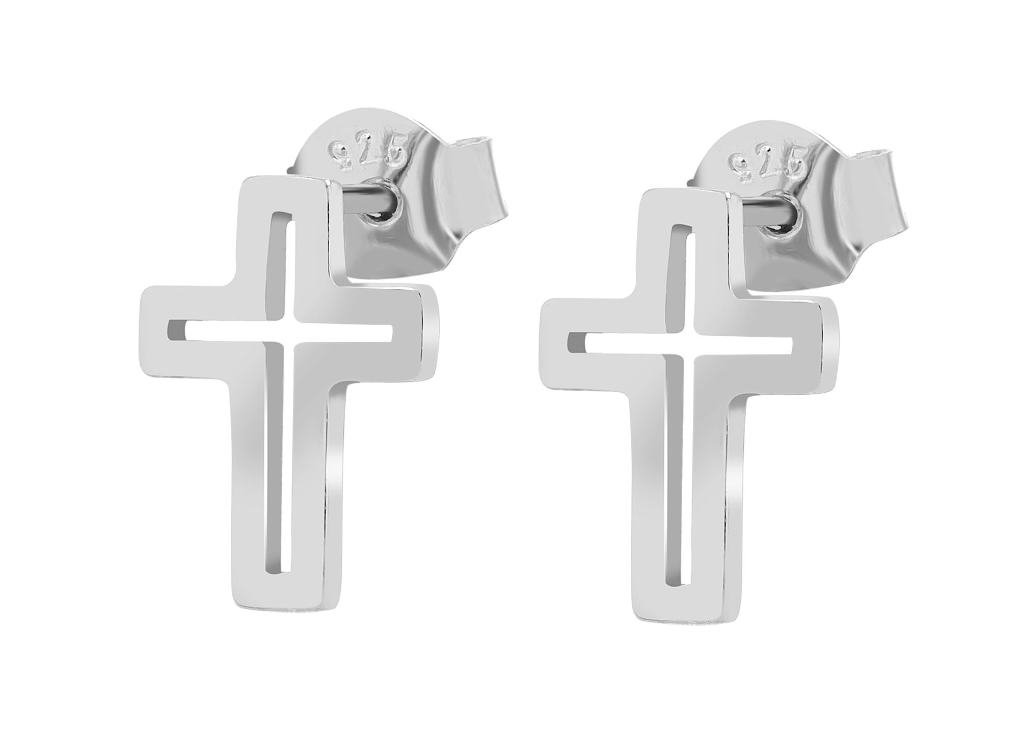 "Emely" 925/- Echt Silber Ohrstecker - Kreuz, silberfarben rhodiniert