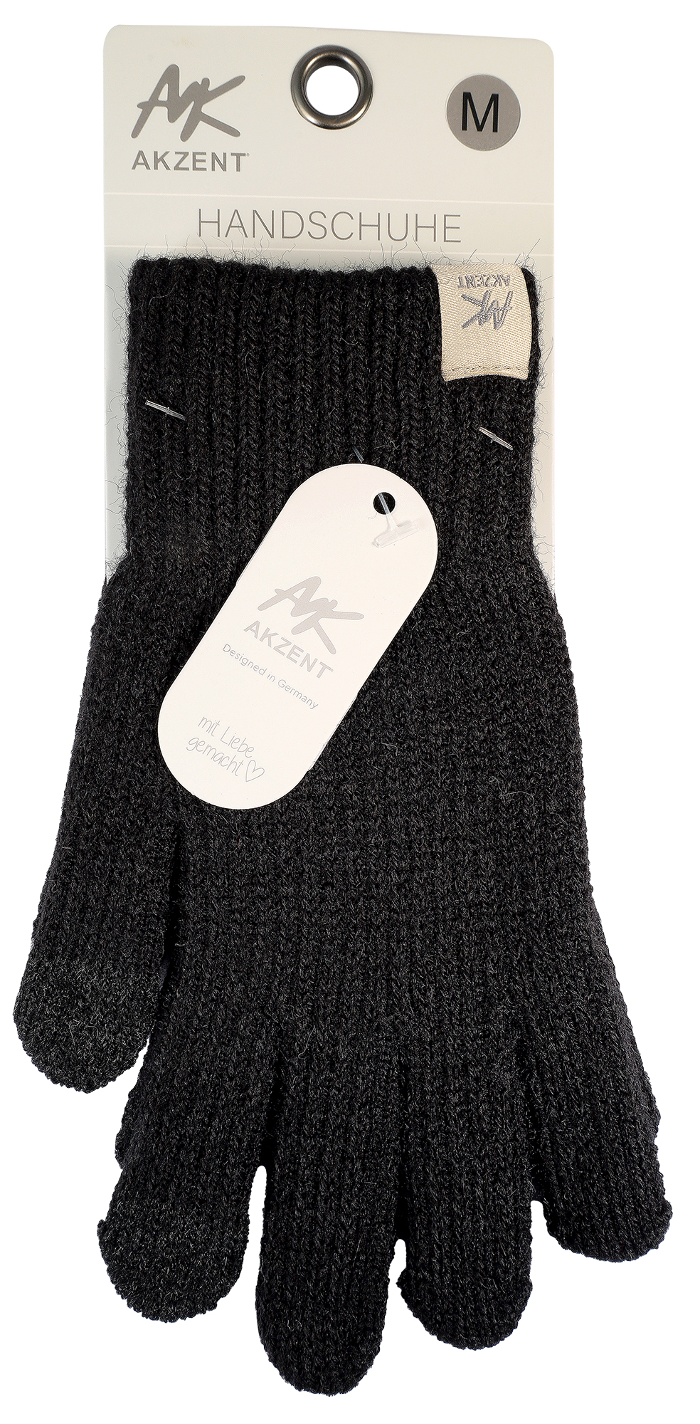 Damen-Handschuhe, Gr M, schwarz, Touch-Finger, 100% Polyester, VE-4
