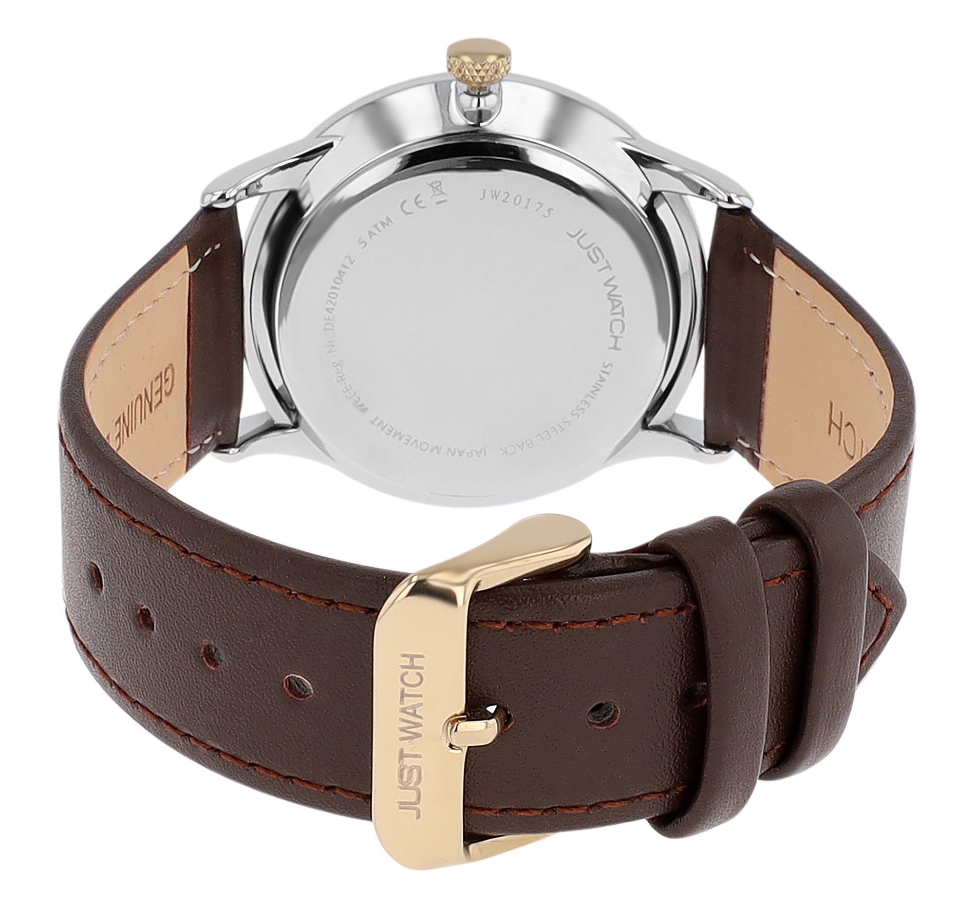 Just Watch Herrenuhr Basicuhr mit Echtlederband, Datumsanzeige, 5 ATM, braun/goldfarben