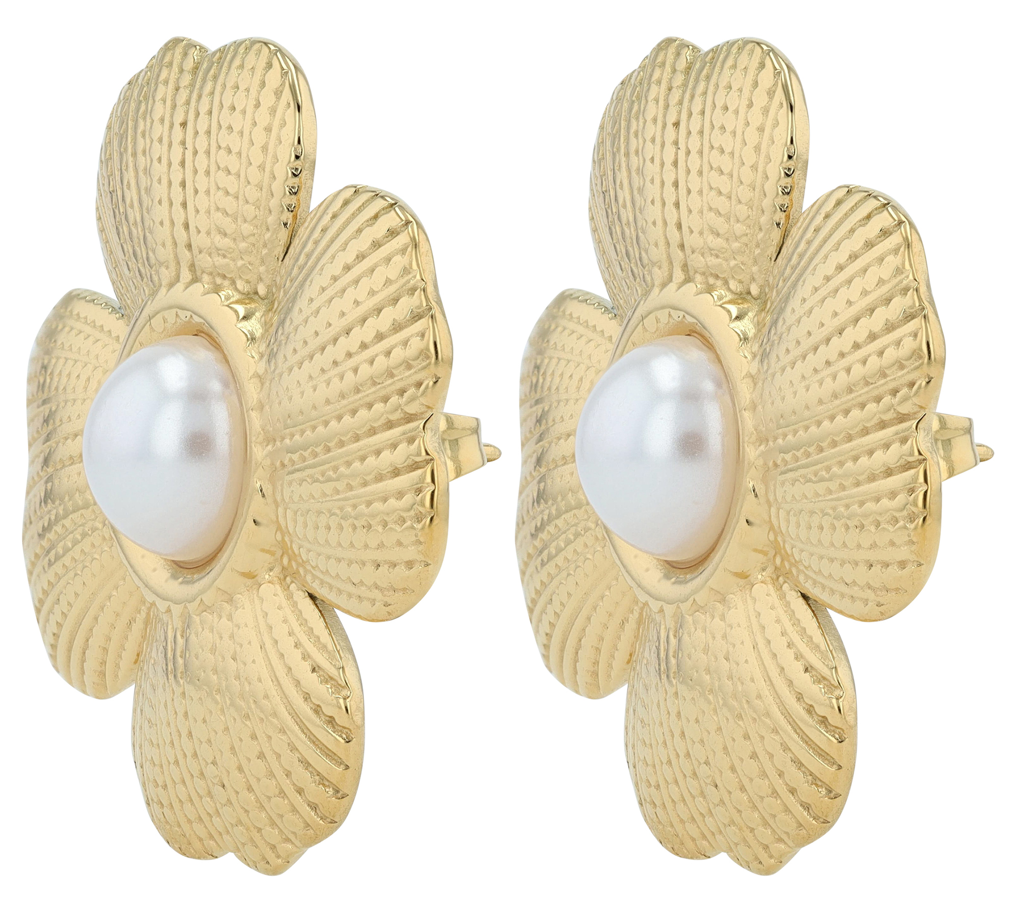 "Steffi" Edelstahl Ohrstecker, Statement, Blume, goldfarben