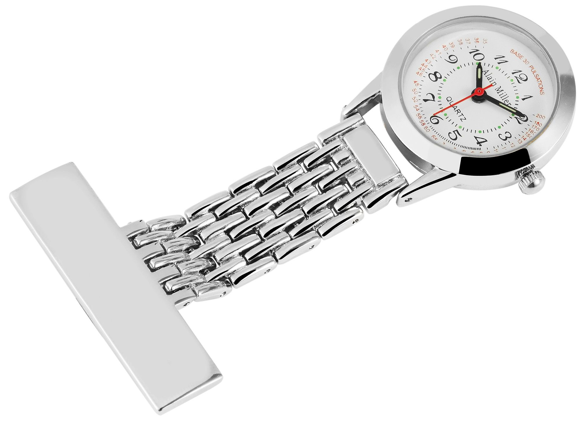 Alain Miller Krankenschwesteruhr, Edelstahl/Metall, poliert, silberfarben/weiß, Ø 26 mm