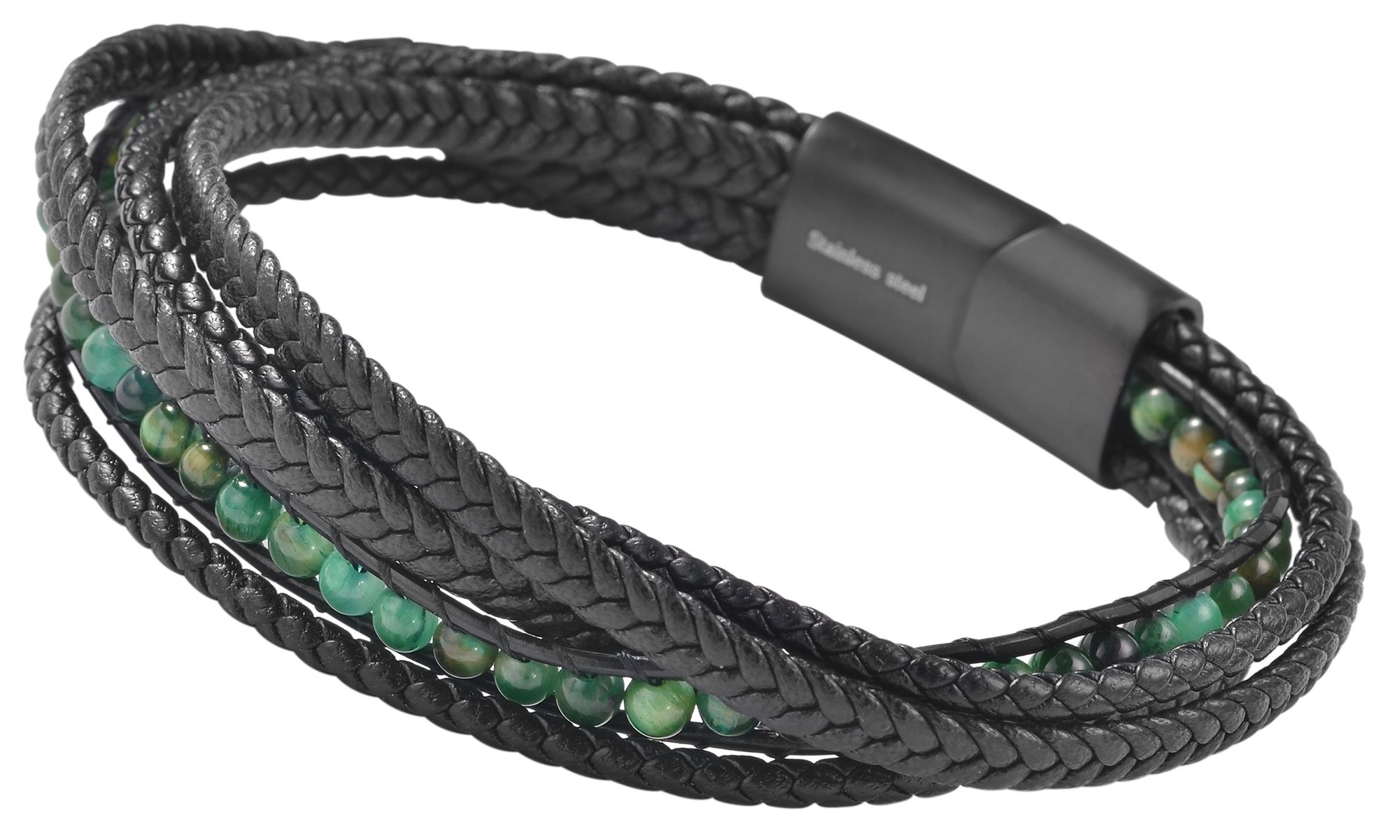 Akzent Armband aus Echtleder Pascal mit grünem Tigerauge