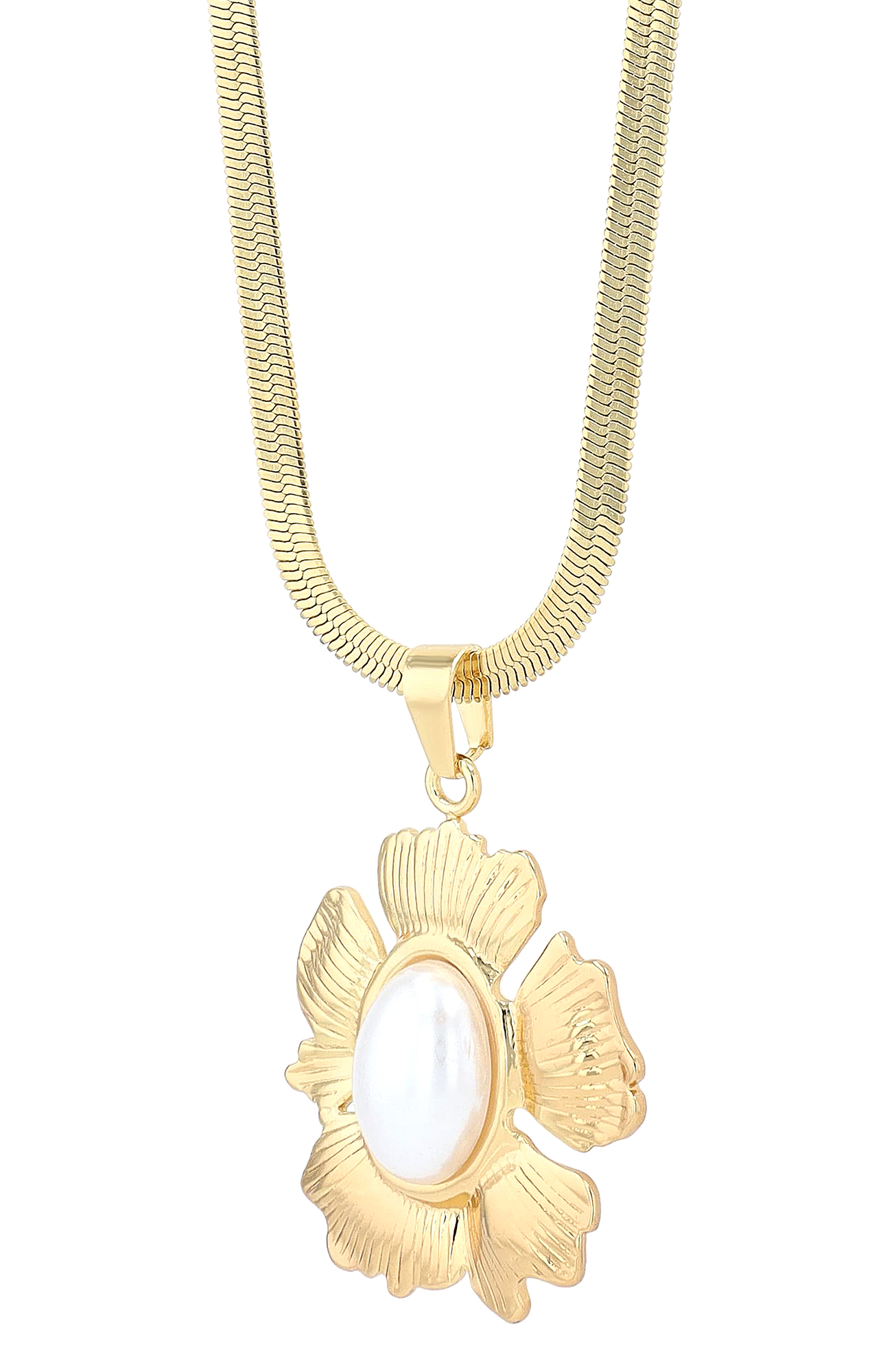 "Filipa" Statement Schmuckset - Kette/ Anhänger/ Ohrstecker - Blüte Edelstahl, goldfarben