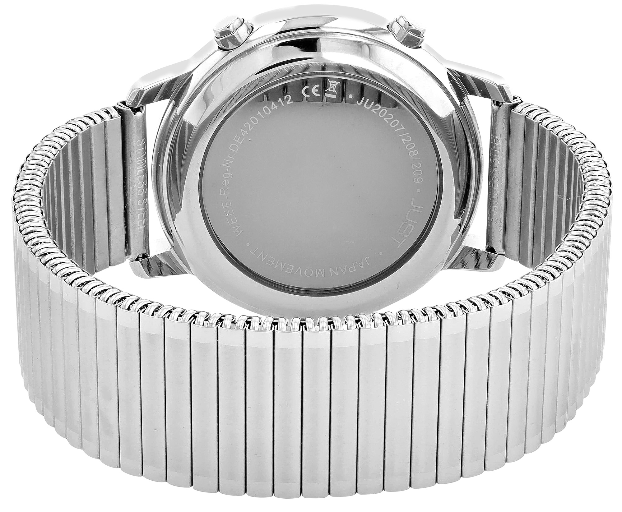 JUST Herren-Funkuhr "Vita Tempus" Ø 40 mm (schwarzes Zifferblatt & Arabische Ziffern), Edelstahl-Zugband