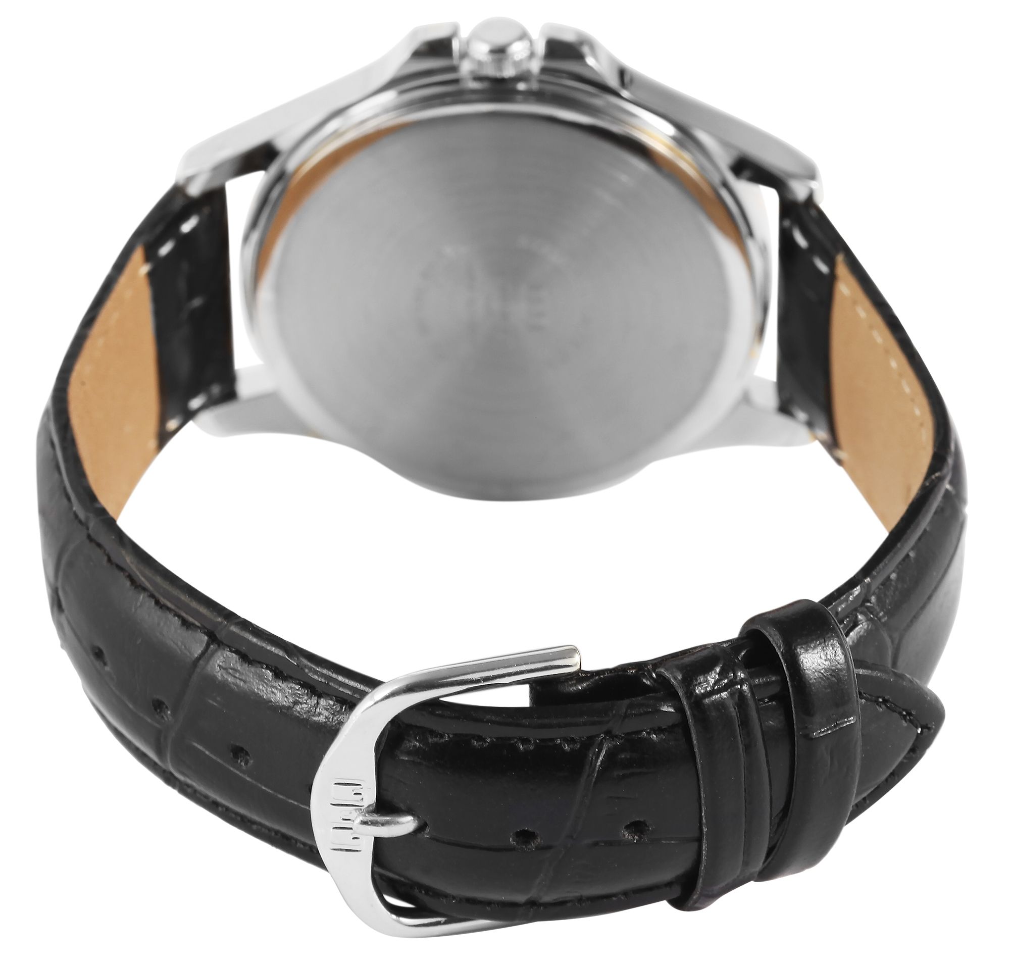 Q&Q Herrenuhr, Lederimitationsband, Ø 40 mm, schwarz/ silberfarben/ weiß