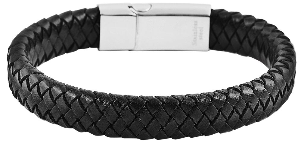 Akzent Echtlederarmband, geflochten, Edelstahlmagnetschließe, schwarz