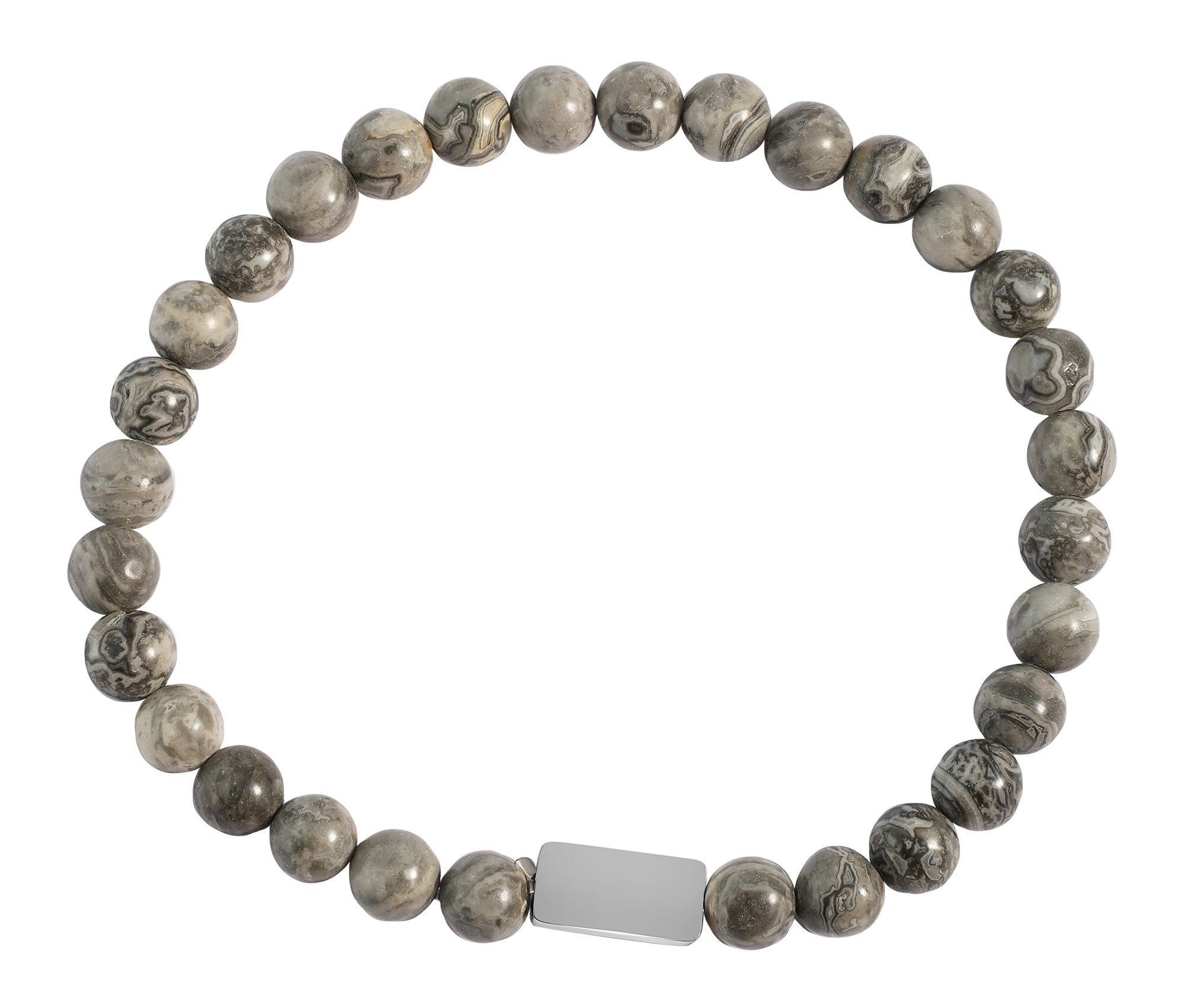 "Bodhi" Akzent Kugelarmband, Naturstein (Jasper), personalisierbar, silberfarben
