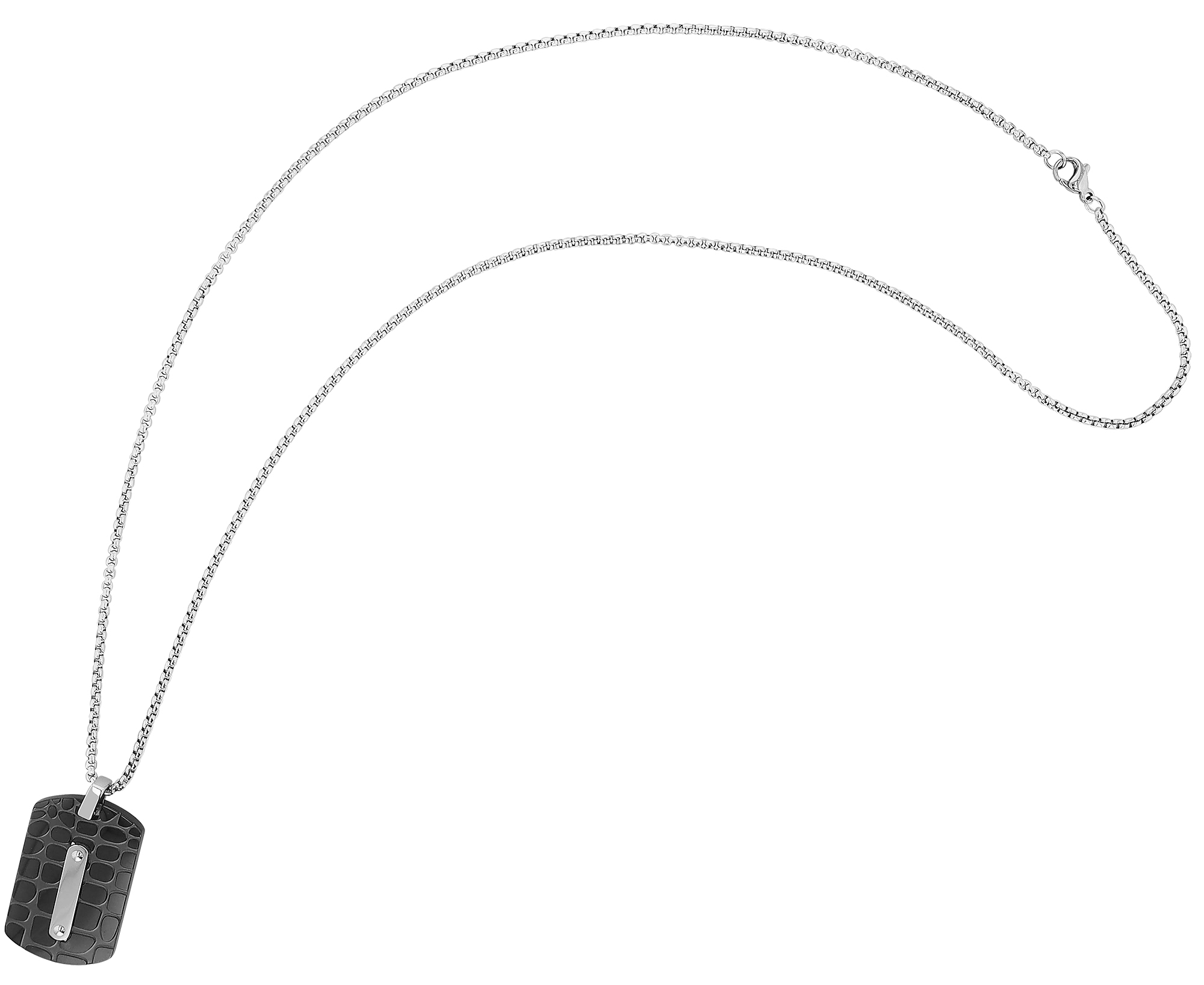 "Bravo" Edelstahlkette mit schwarzem Gravuranhänger/ Dog Tag, 60 cm