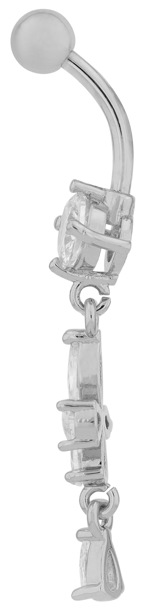 "Julia" Edelstahl-Bronze Bauchnabelpiercing, Stablänge 12 mm/ Stabstärke 2 mm, Schmetterling, Zirkonia, silberfarben