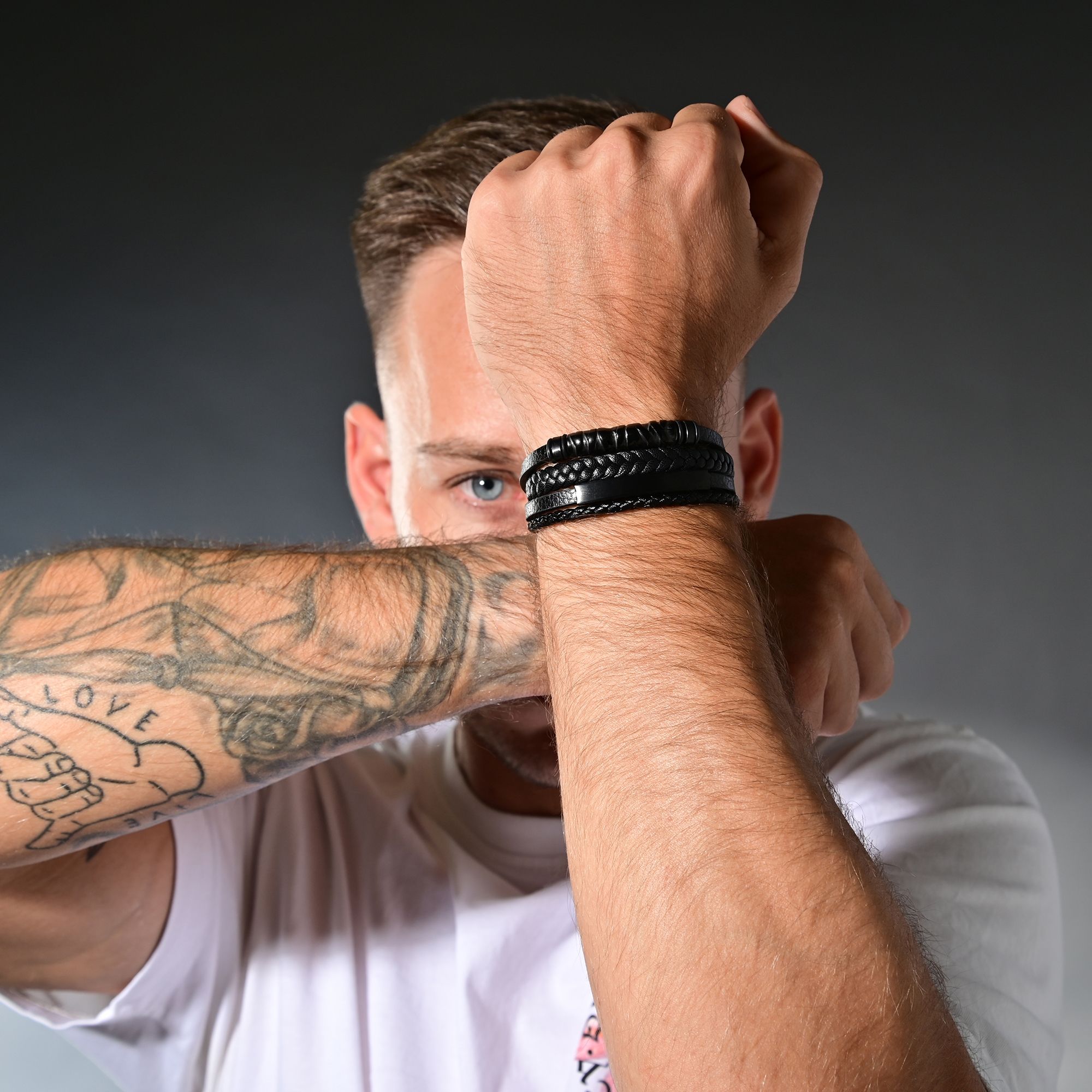 "Nicol" 19 cm, Armband aus Lederimitat mit Gravurplatte, VE-4