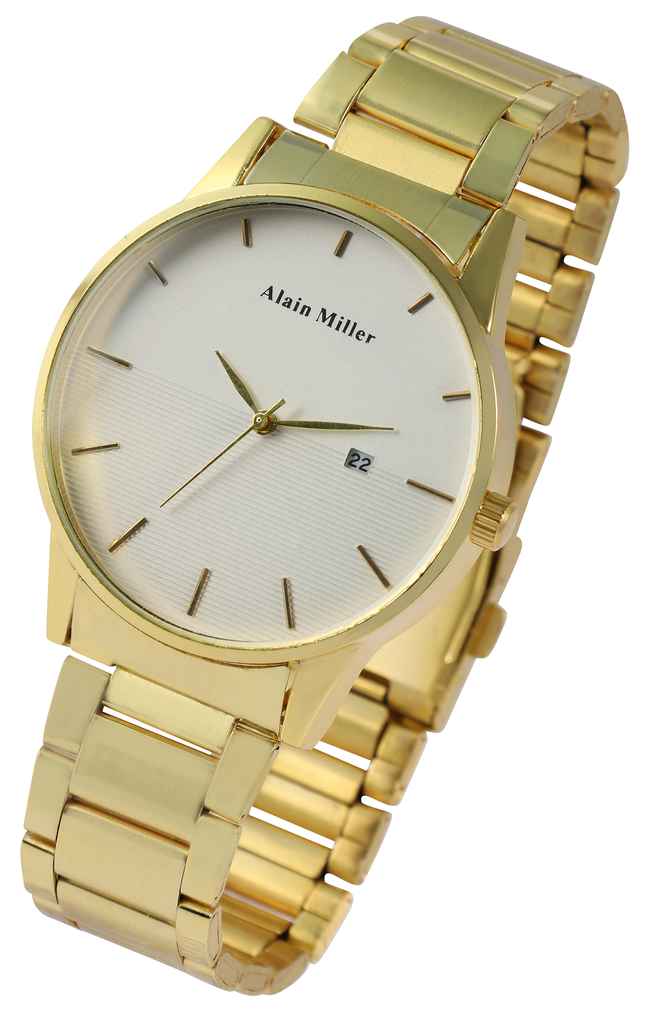 Alain Miller Herrenuhr mit Metallband, goldfarben, Ø 4,5 cm