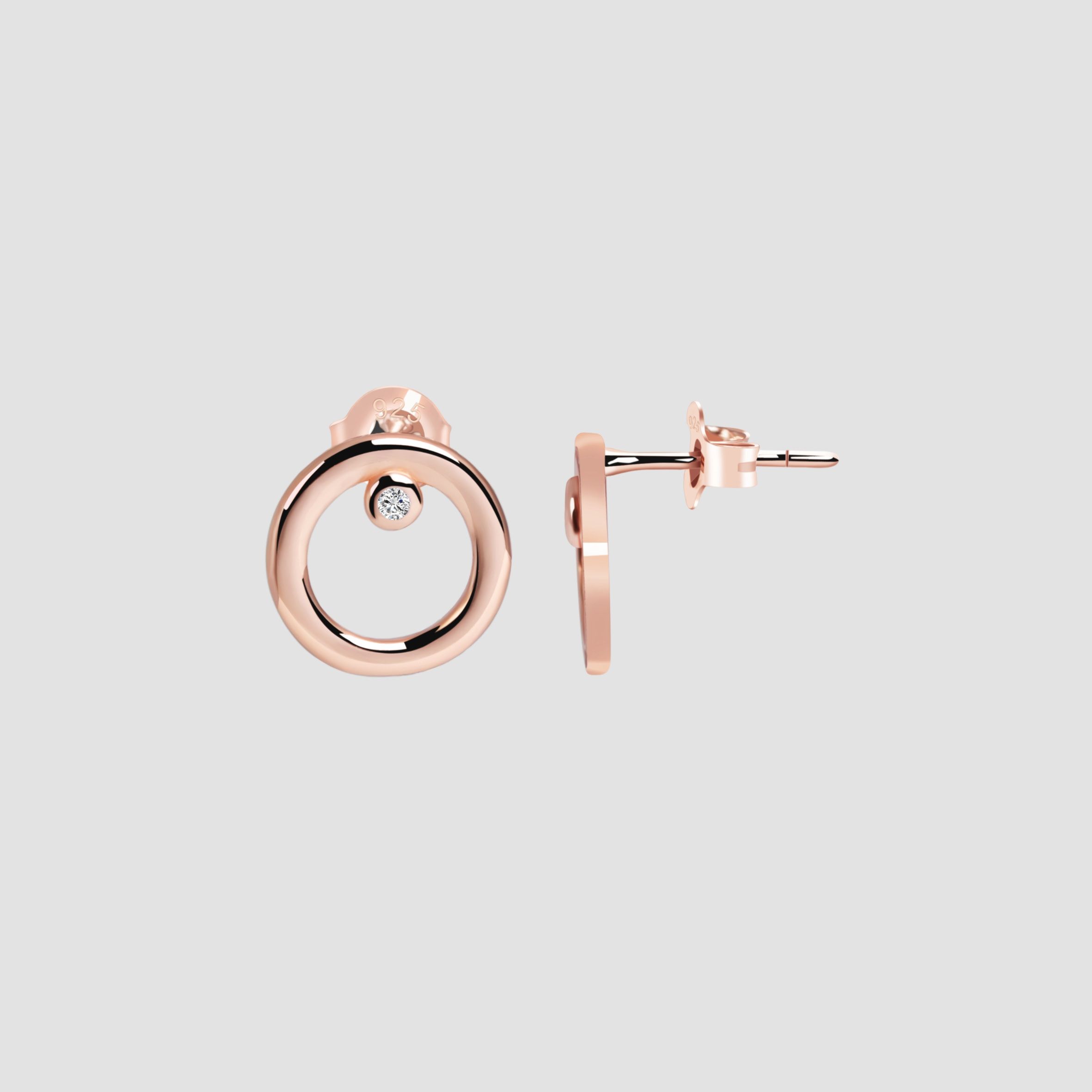 925/- Echt Silber Ohrstecker "Beatrice" mit Zirkonia, rund, rosévergoldet