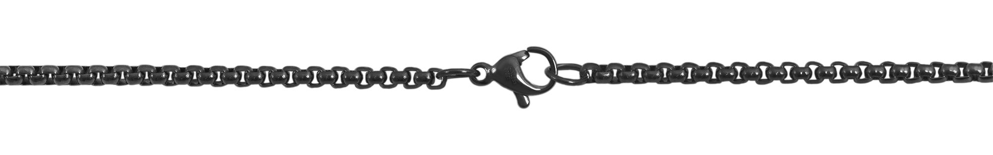Akzent Edelstahlkette mit gravurfähigem Anhänger mit IP Beschichtung, Simili besetzt, schwarz