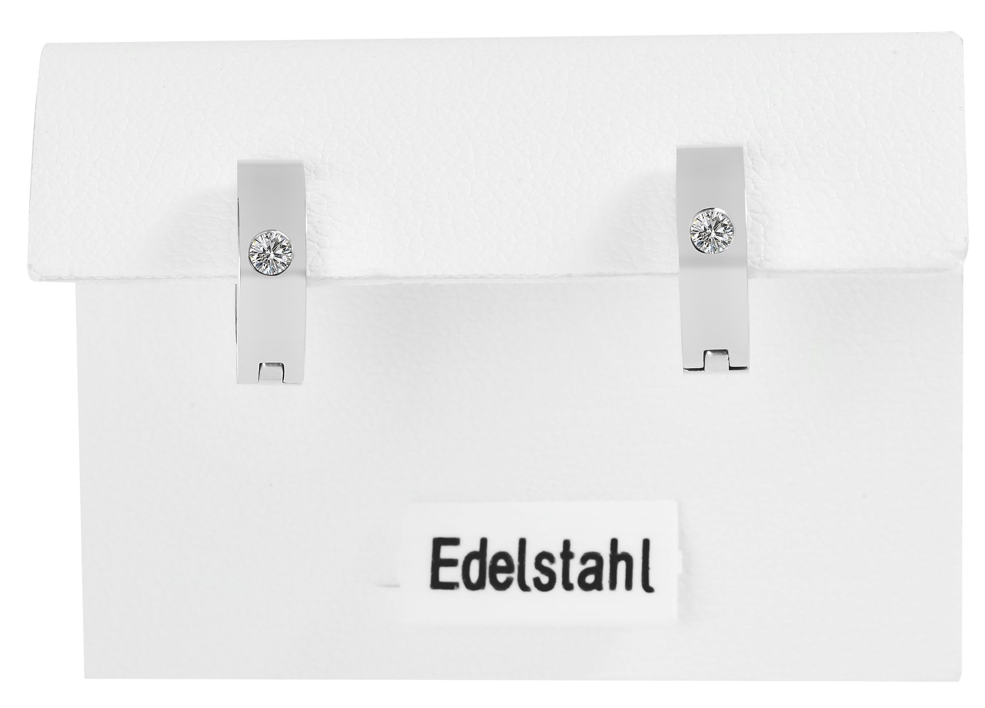 "Daliah" Edelstahl Klapp-Creolen, Similibesatz, silberfarben