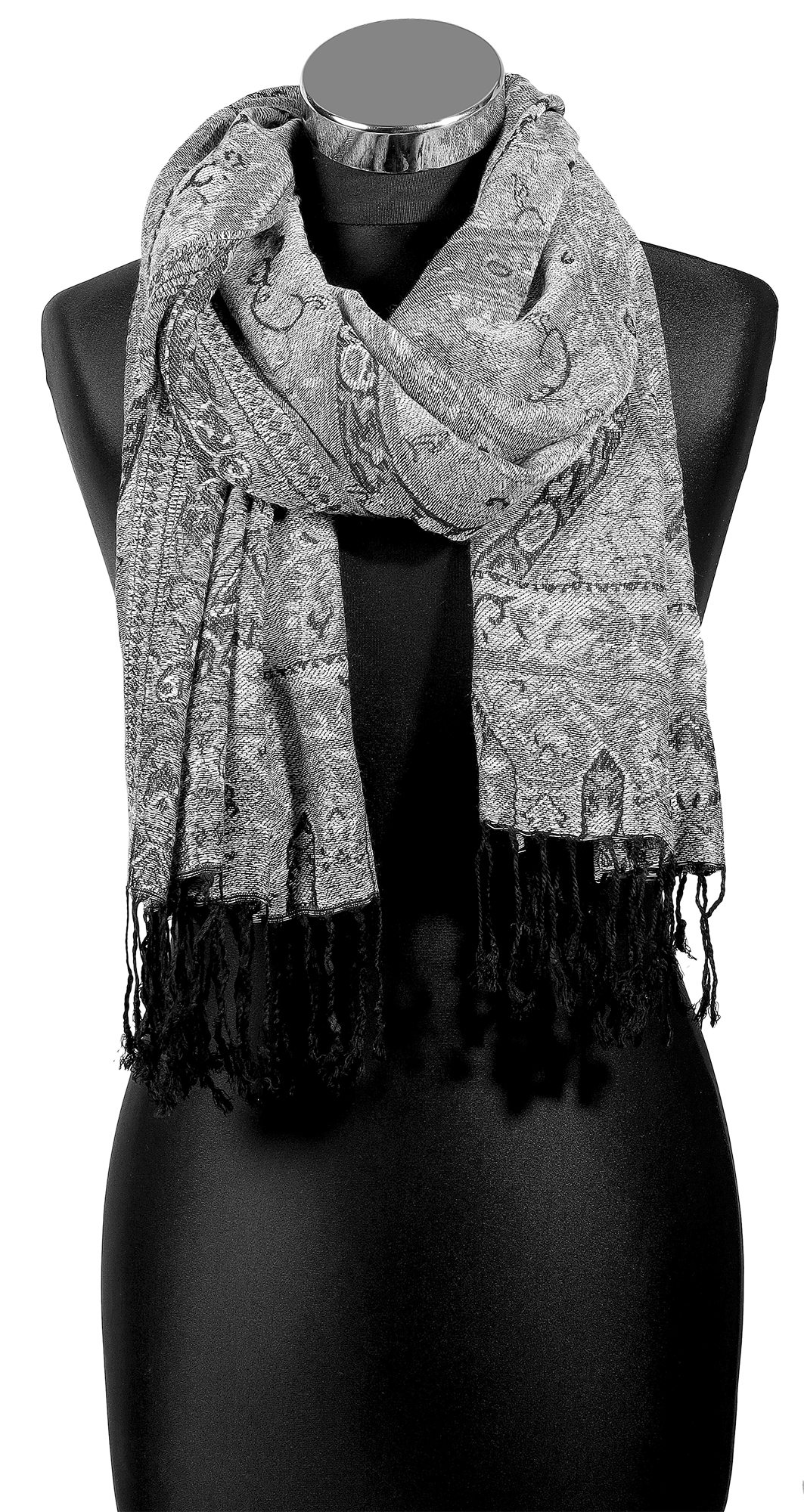 Schalpaket, 100% Viskose, VE 4, Paisley-Muster - schwarz/ grau