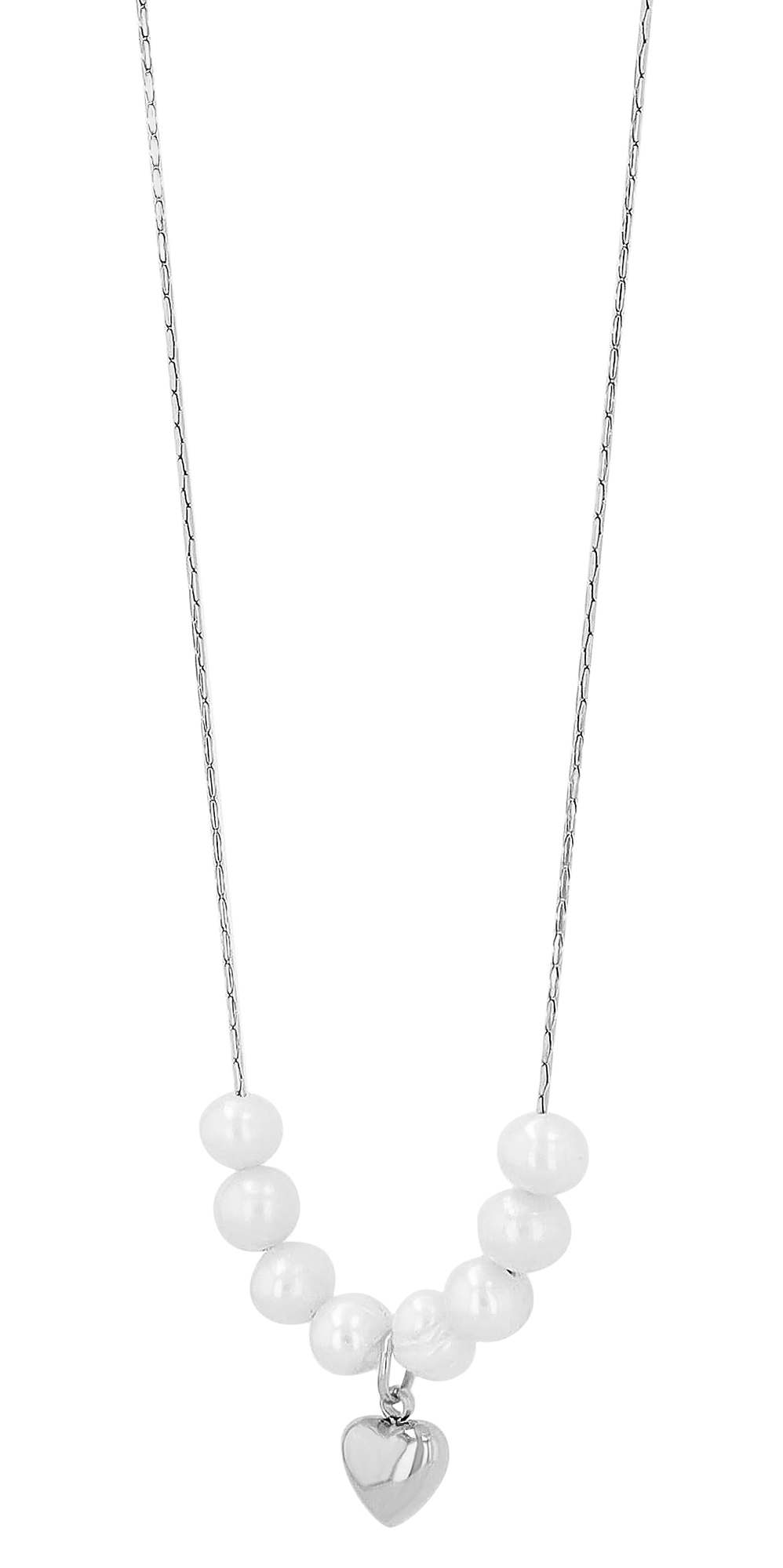 "Amma" Edelstahl Kette + Anhänger - Herz/ Süßwasserperlen, 40+5 cm, silberfarben