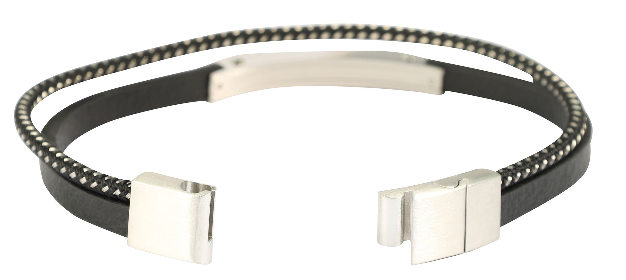 "Ennio" Armband aus Lederimitat mit Edelstahlelementen, 21 cm