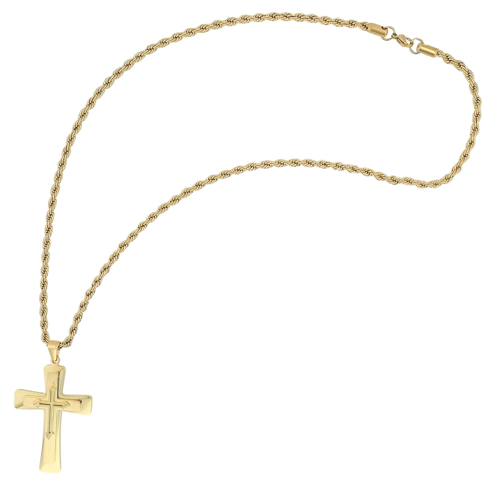 "Bennet", Edelstahl Kette mit Anhänger - Kreuz, goldfarbig