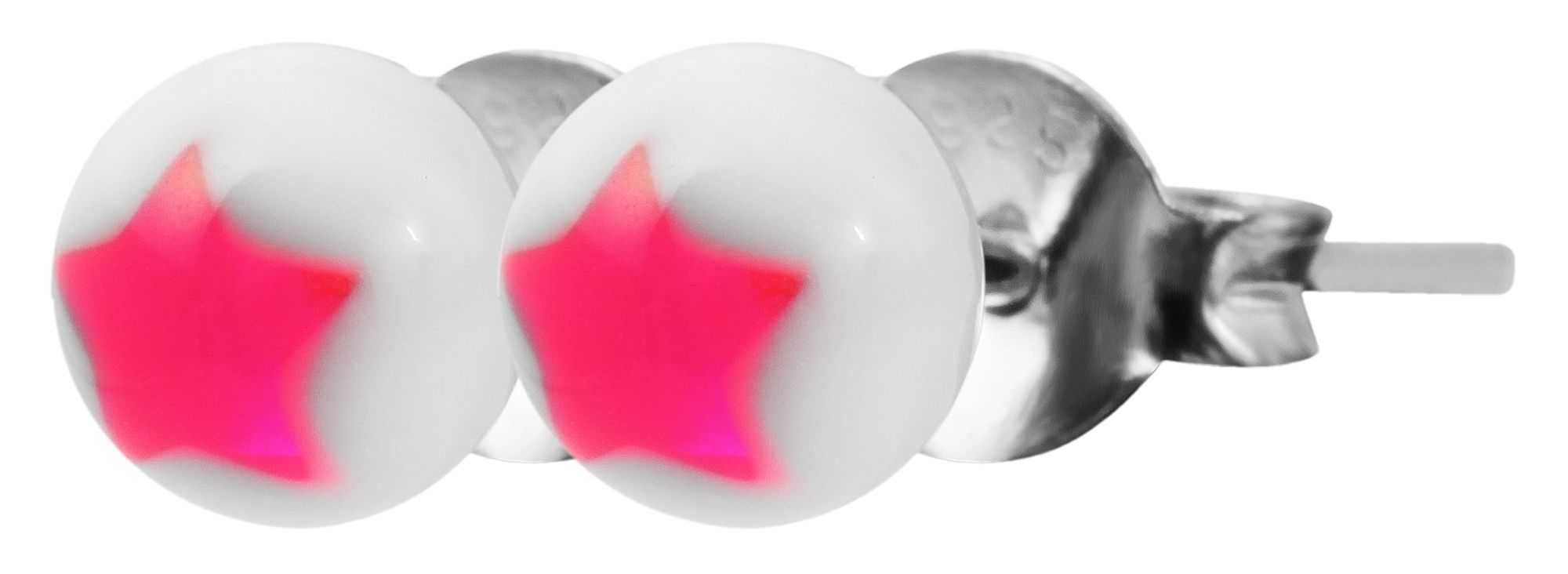 925/- Echt Silber Kinder Ohrstecker "Astrid", Perle mit Stern, weiß/pink