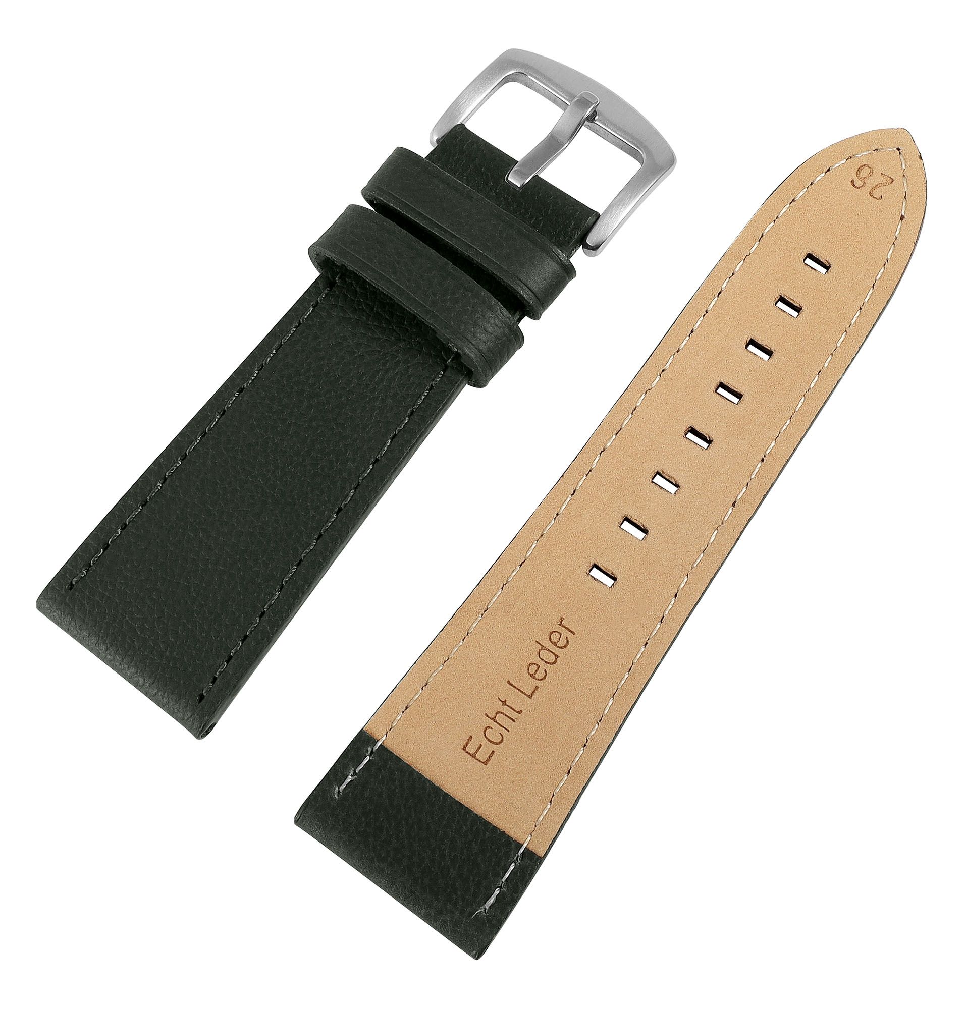 Echtleder-Uhrenarmband "super-soft", dunkelgrün, Naht, 22 mm