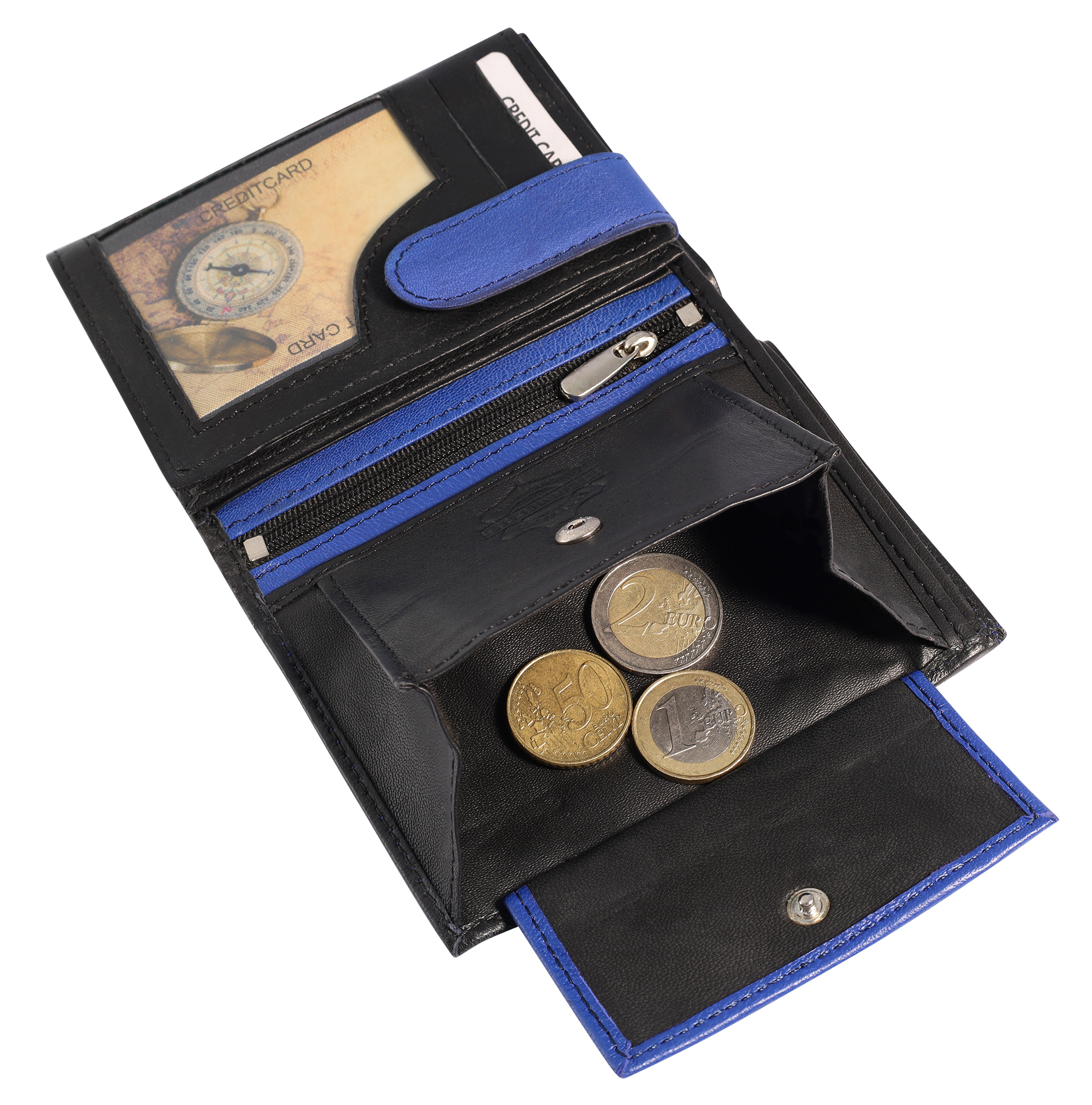 Steinmeister Geldbörse aus Echtleder, Hochformat, schwarz/dunkelblau