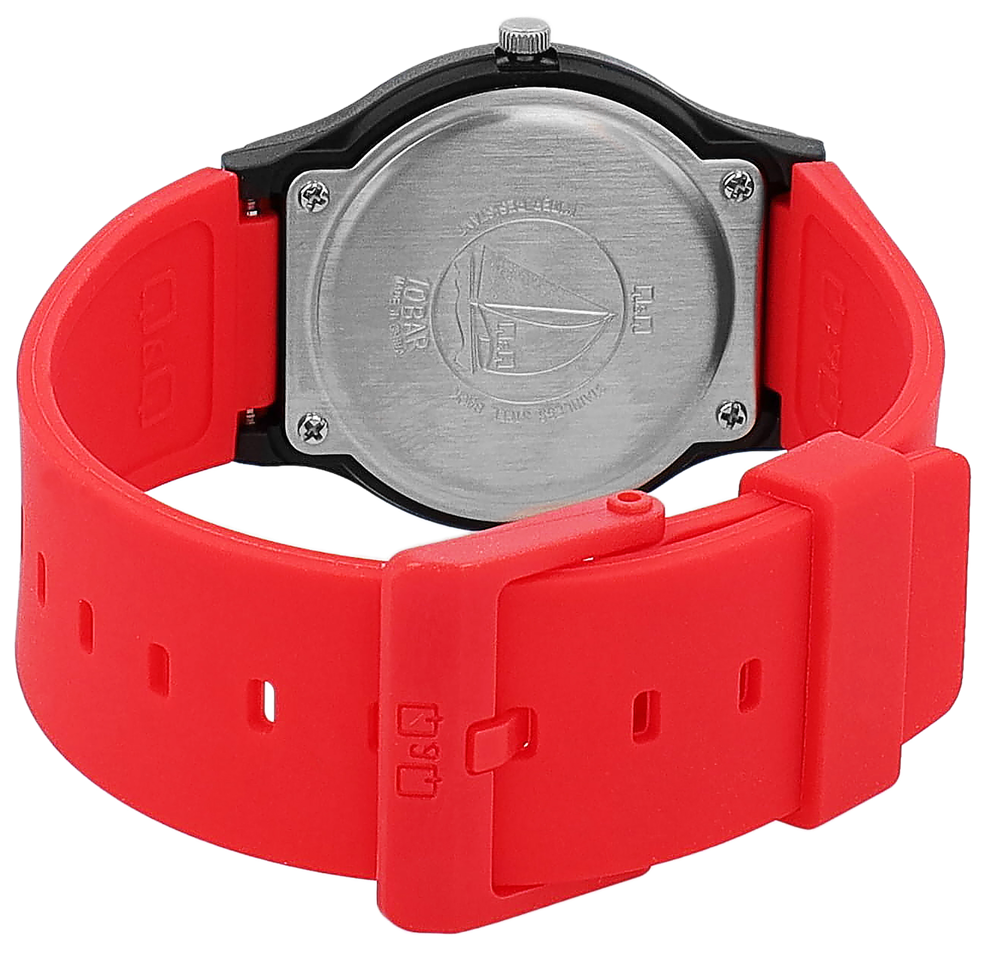 Q&Q Herrenuhr mit Silikonarmband, schwarz/ rot, 10 BAR
