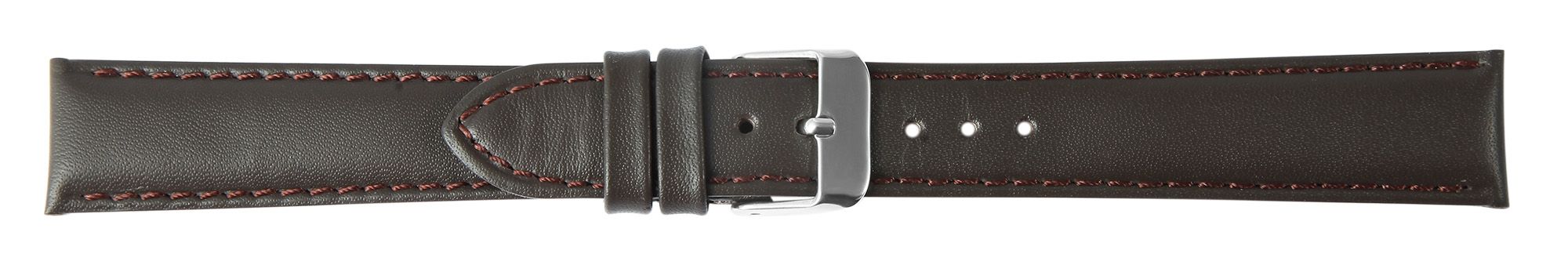 Echtleder-Uhrenarmband, dunkelbraun, gepolstert/ Naht, 18 mm