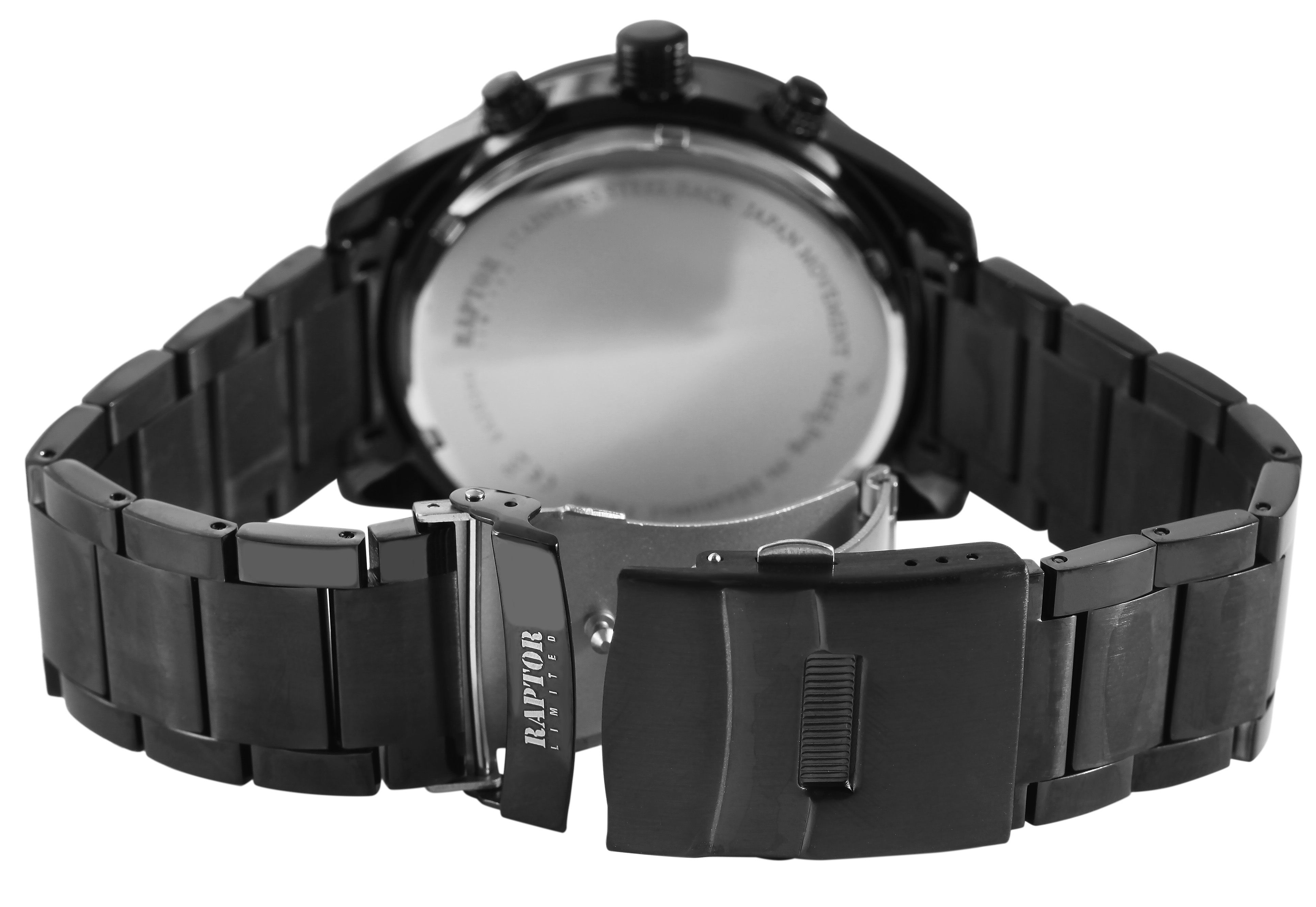 Raptor Limited Herrenuhr "Maher" mit Edelstahlarmband und Multifunktionsanzeige, schwarz/kupferfarben