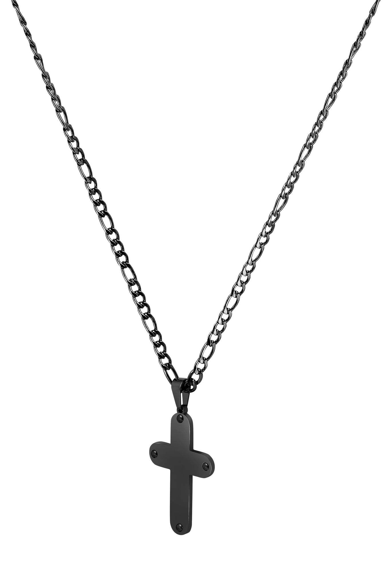 Akzent Kette mit Kreuzanhänger, Edelstahl, schwarz