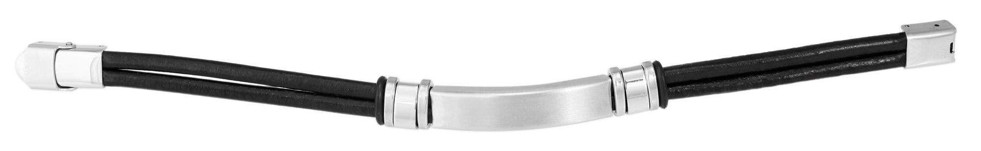 Akzent Echtlederarmband mit Edelstahlgravurplatte, schwarz/silberfarben