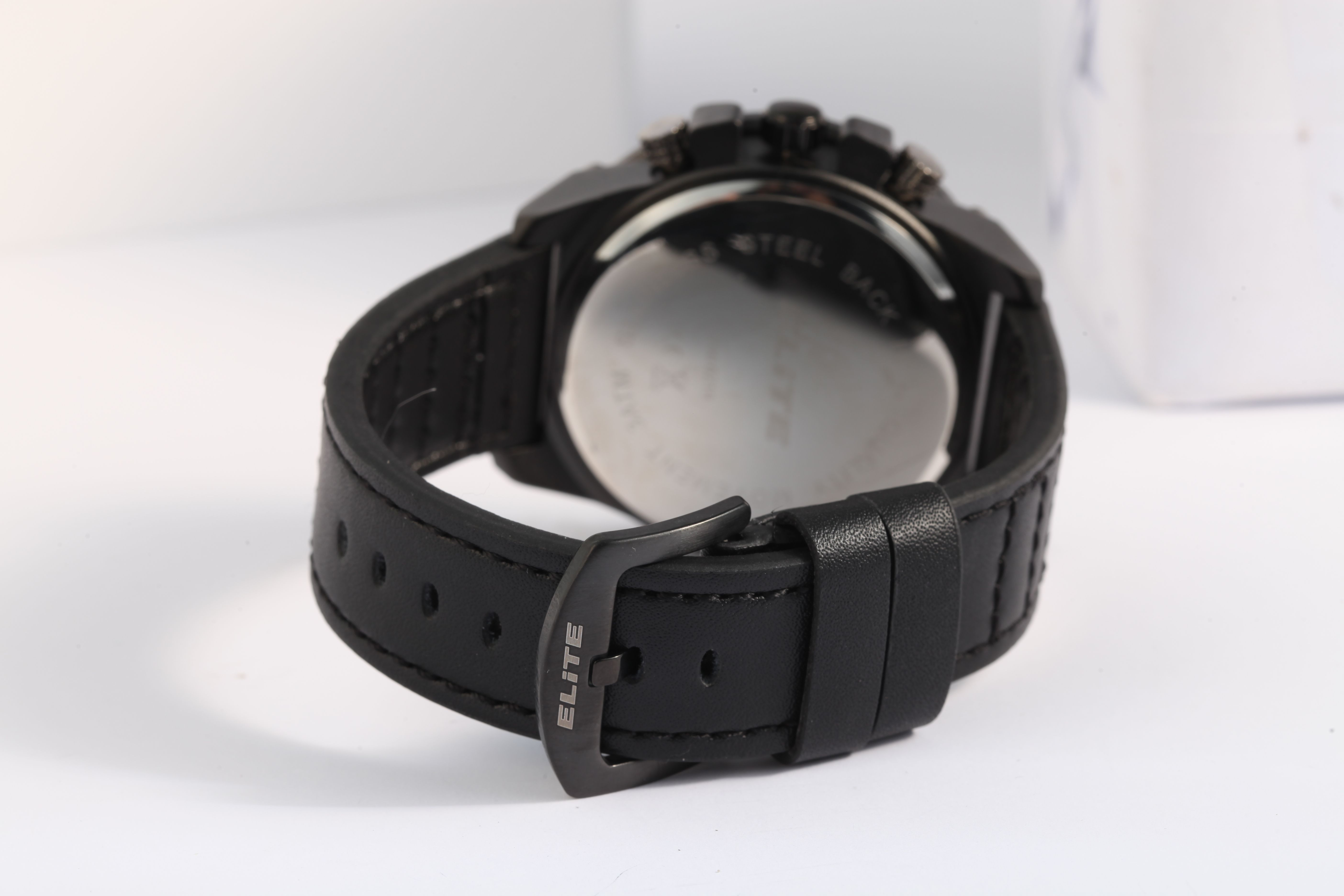 ELITE Herrenchronograph mit Echtlederarmband, schwarz/rot