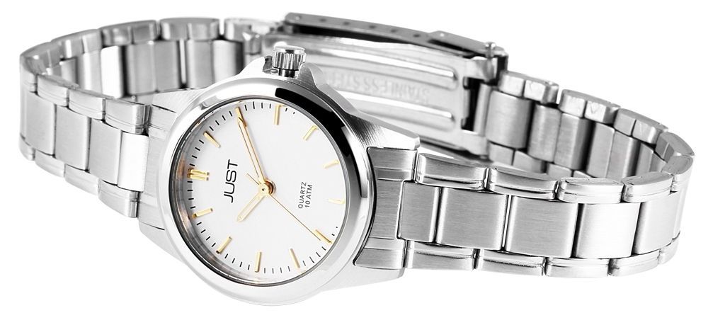 Just Edelstahl Damenarmbanduhr, silberfarben, weißes ZB