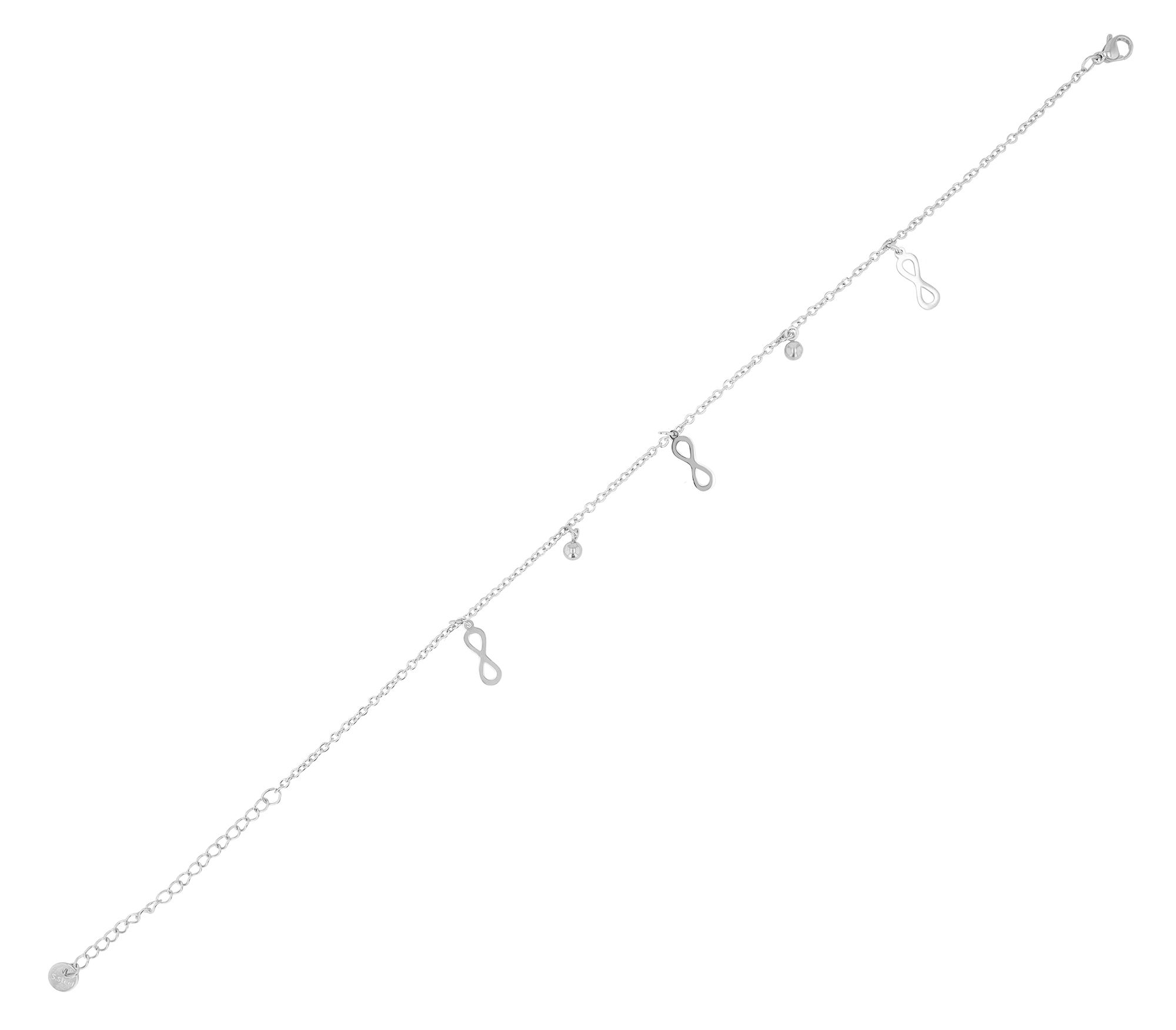 Akzent Fußkettchen "Dagny", Edelstahl, Infinity und Kugel, 24+5 cm, silberfarben