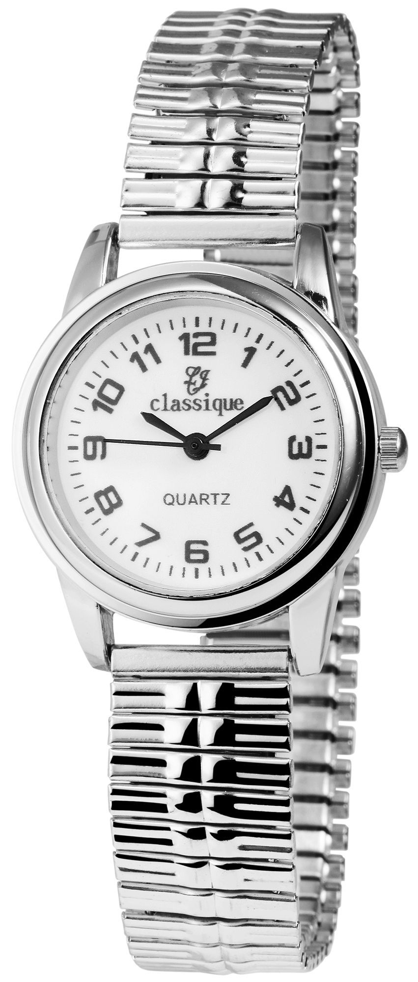 Classique Damenuhr mit Edelstahl-Zugarmband Ø 28 mm, silberfarben/ weiß