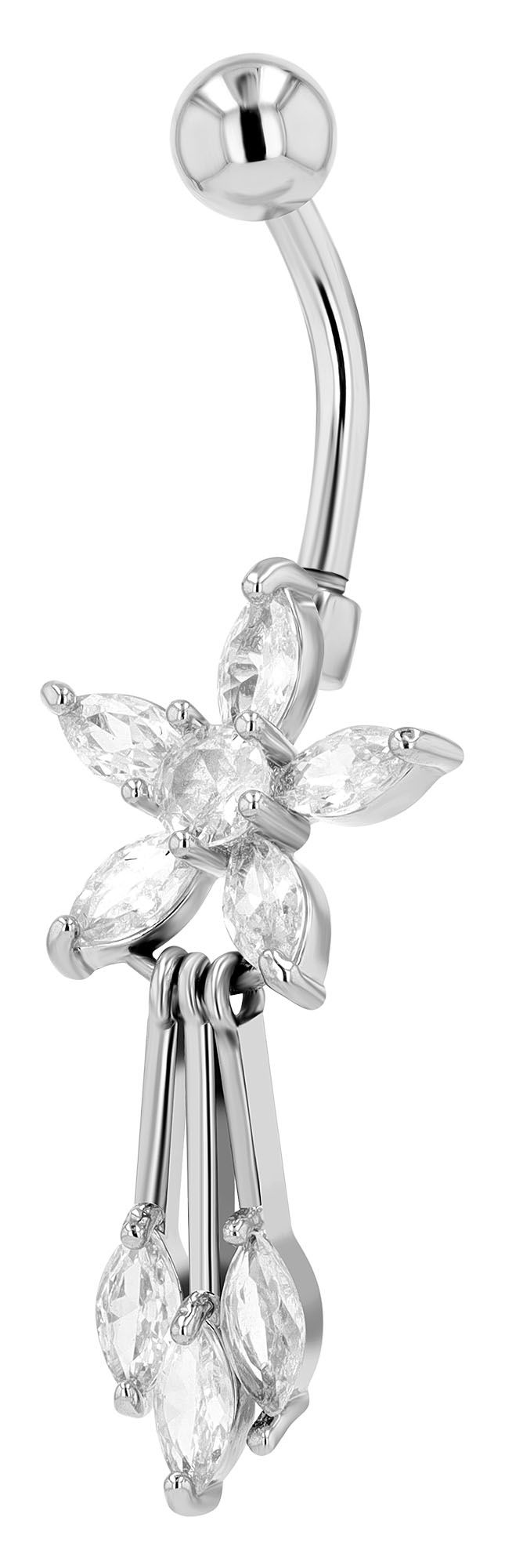 Lilly" 316L Edelstahl-Messing Bauchnabelpiercing, Blüte, Stabstärke 1,6 mm/ Länge 11 mm
