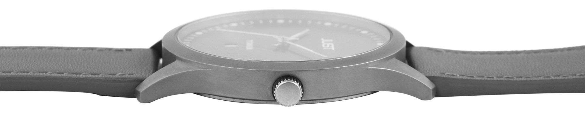 Just Titan Herrenuhr mit Echtlederband grau