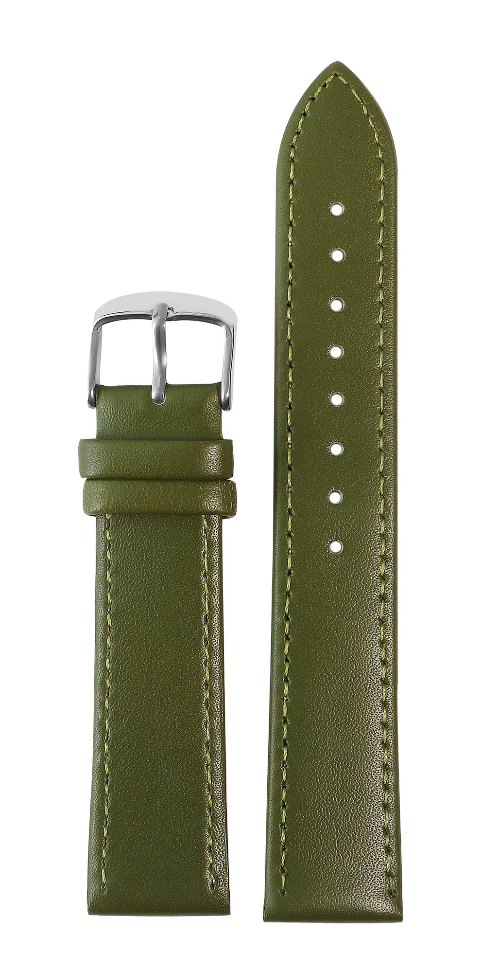 Uhrenarmband aus Echtleder, genäht, dunkelgrün, 18 mm