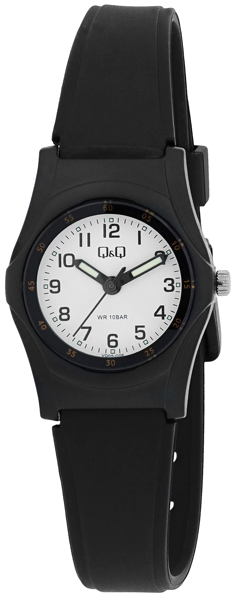 Q&Q Damenuhr mit Silikonarmband, 10 BAR, schwarz