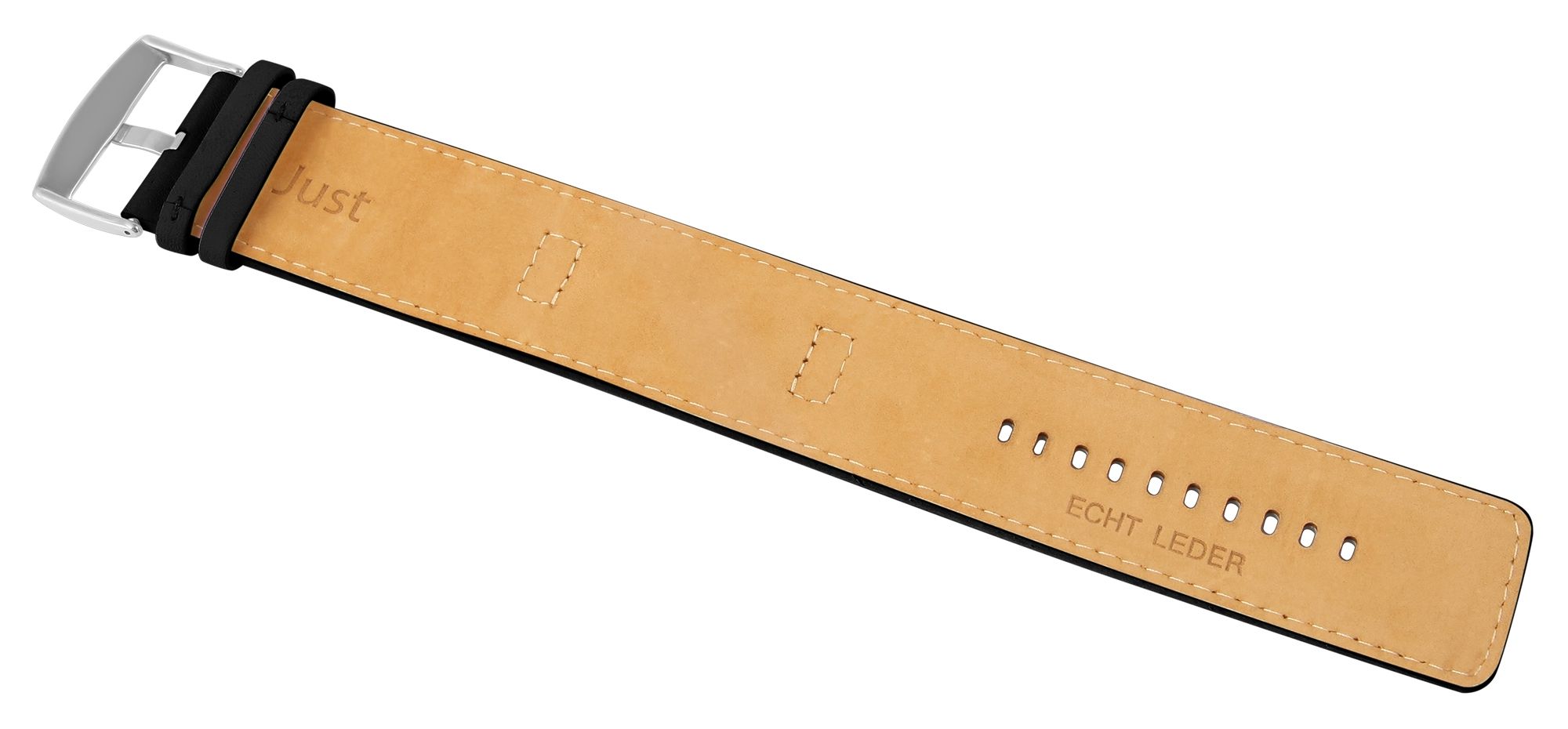 Just Echtleder-Uhrenarmband mit Unterlage, schwarz, 16 mm
