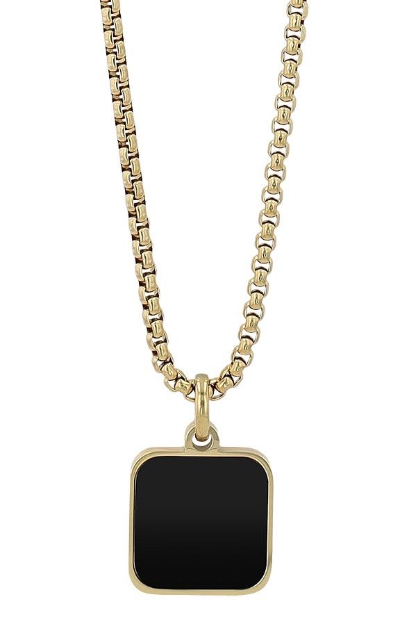 "Naturella", Edelstahl Kette mit Naturstein-Anhänger, 61 cm, goldfarben/ schwarzer Achat