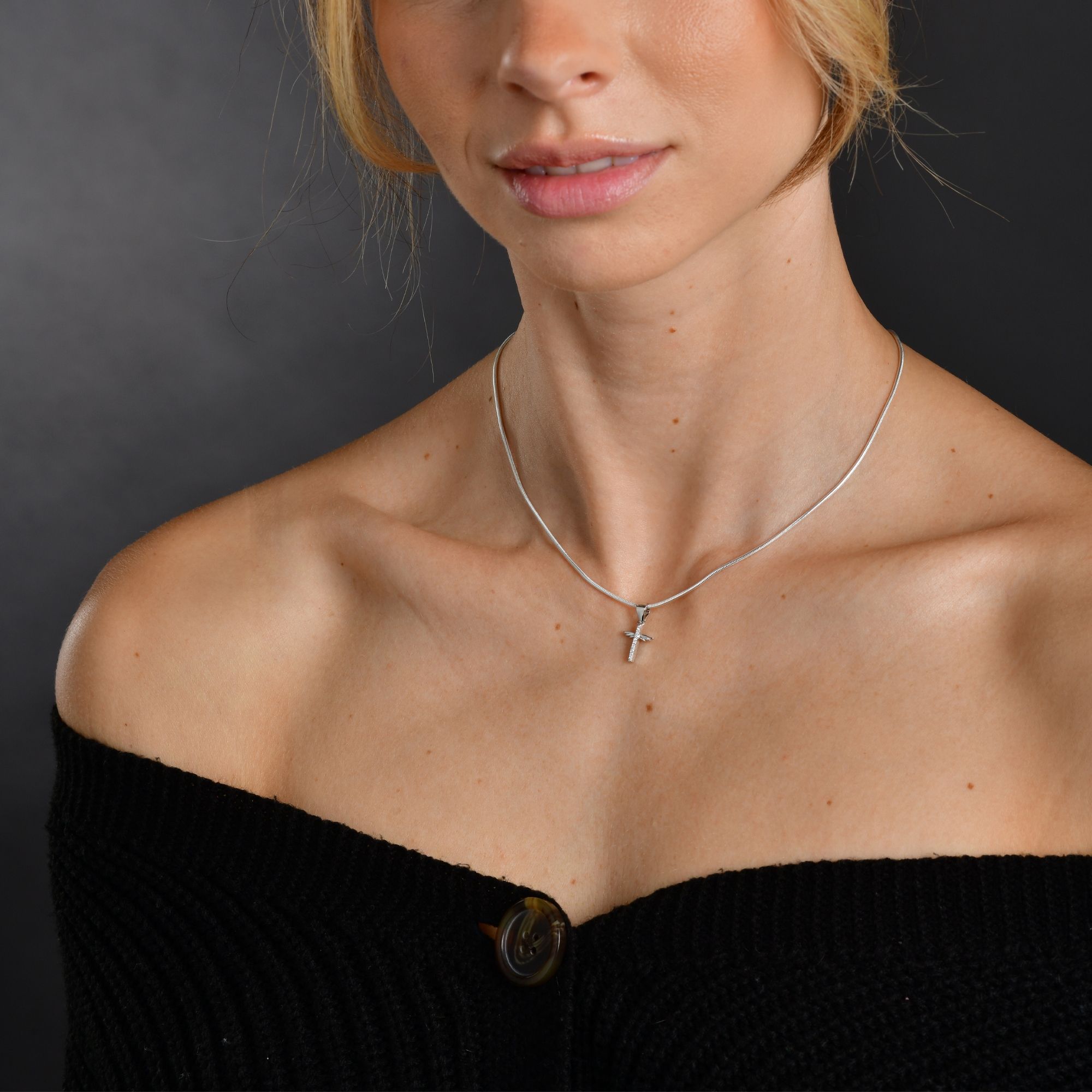 "Edith", 925/- Echtsilber Anhänger, Kreuz mit Flügeln, Zirkoniabesatz, rhodiniert