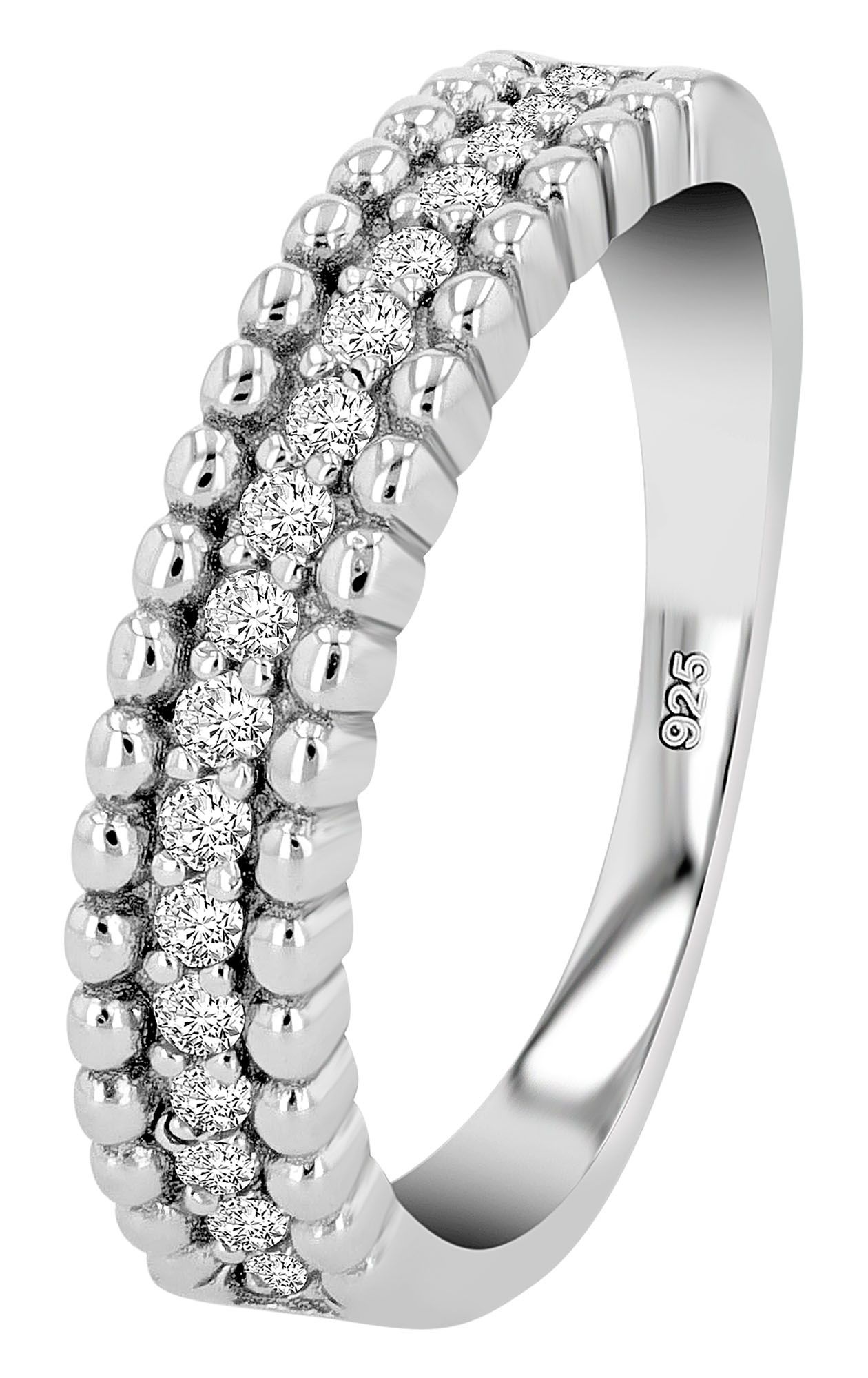 "Asya" 925/- Echt Silber Damenring, rhodiniert mit Zirkoniabesatz, Gr 52